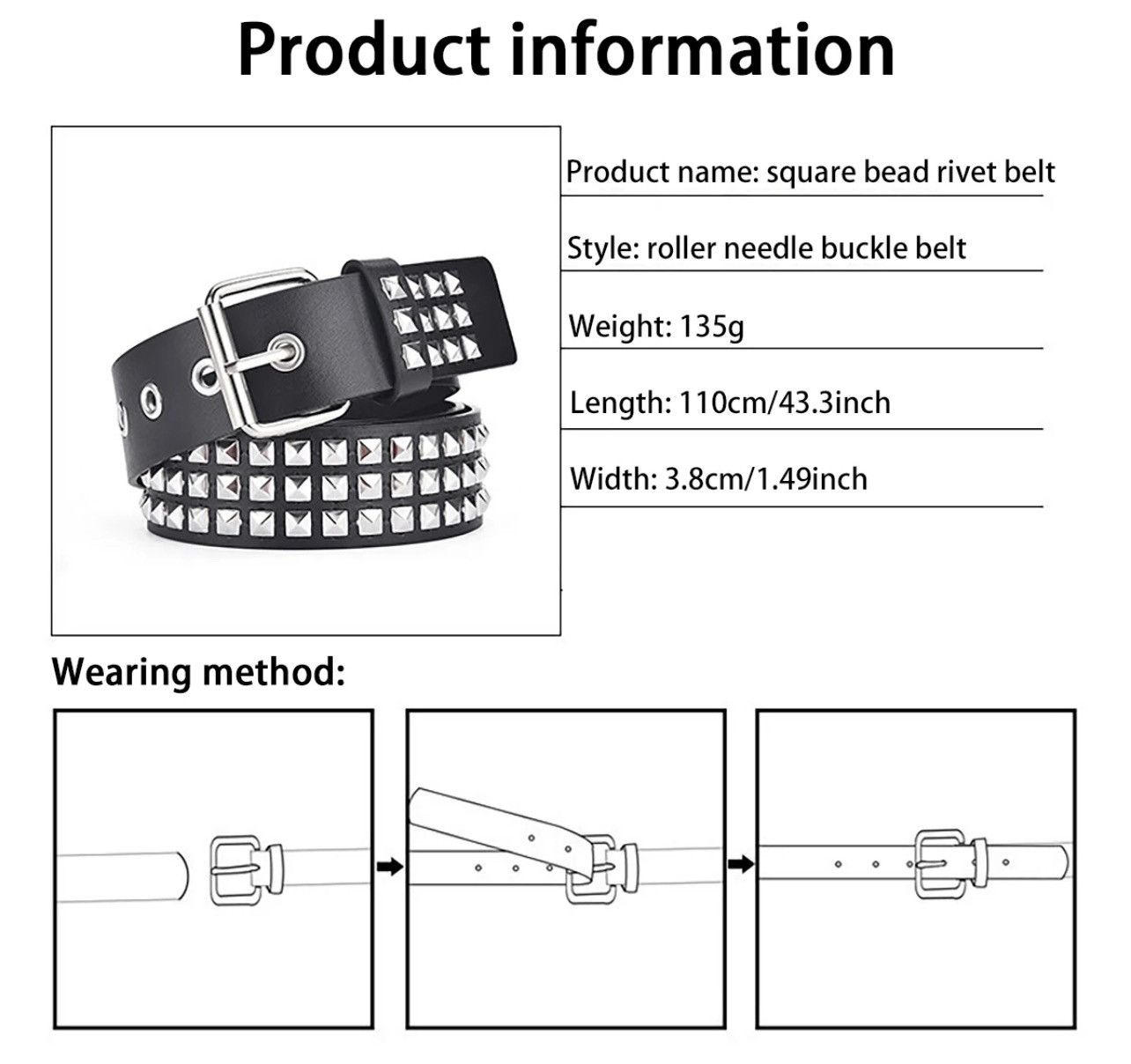 Other Belt Metal Pyramid Belt Men And Women Punk Size ONE SIZE - 4 Thumbnail