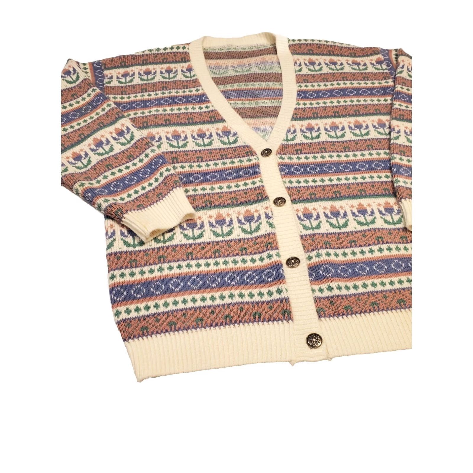 Vintage Vtg Grandma Knit Cardigan Womens Large Pastel Tulip Cottagecore Easter Size L / US 10 / IT 46 - 3 Thumbnail