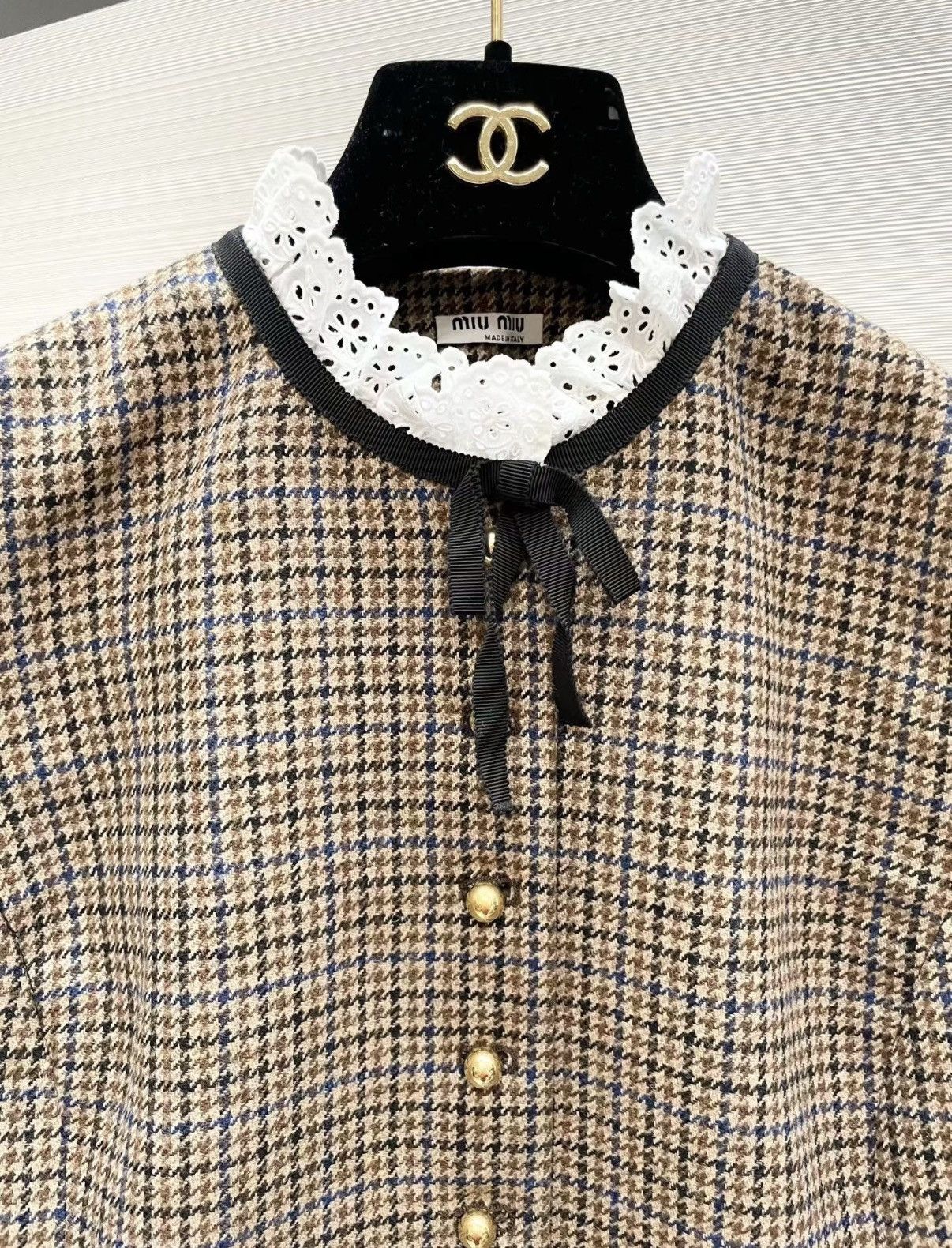 Miu Miu Miu Miu Classic Plaid Puff Sleeve Lace Trim Top J33 Size S / US 4 / IT 40 - 3 Thumbnail