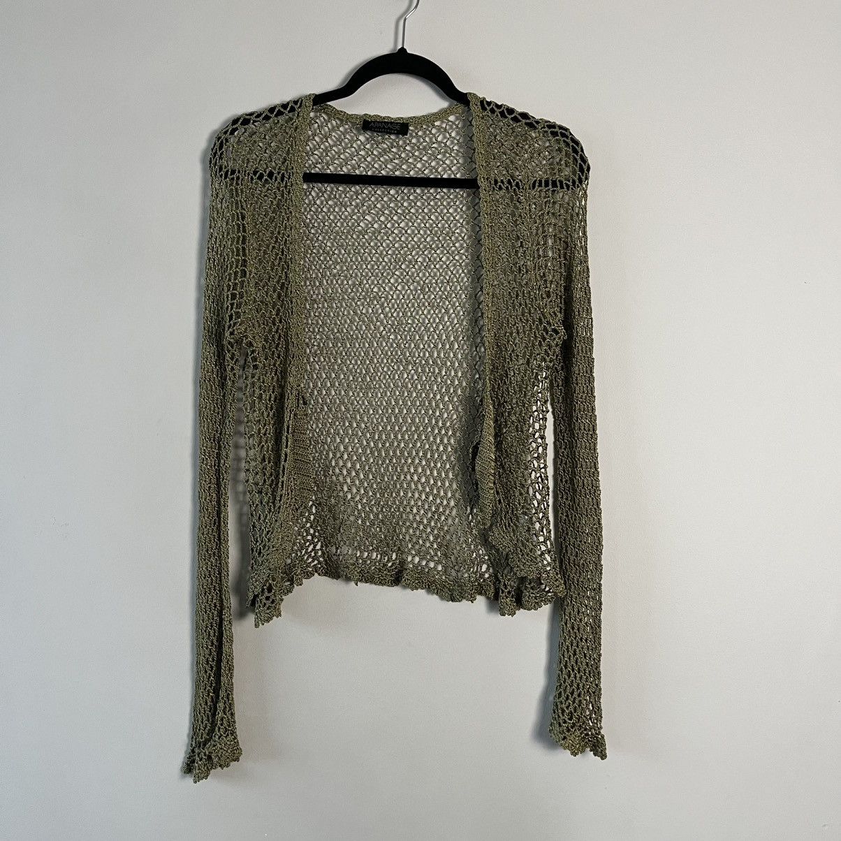 Handmade Y2K Olive Knit Mesh Top With Flared Sleeves Size M / US 6-8 / IT 42-44 - 2 Thumbnail