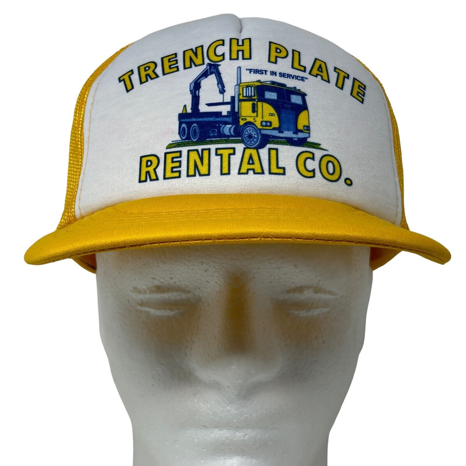 Vintage Vintage 80s Trench Plate Rental Co Trucker Hat Cap Yellow Size ONE SIZE - 2 Thumbnail