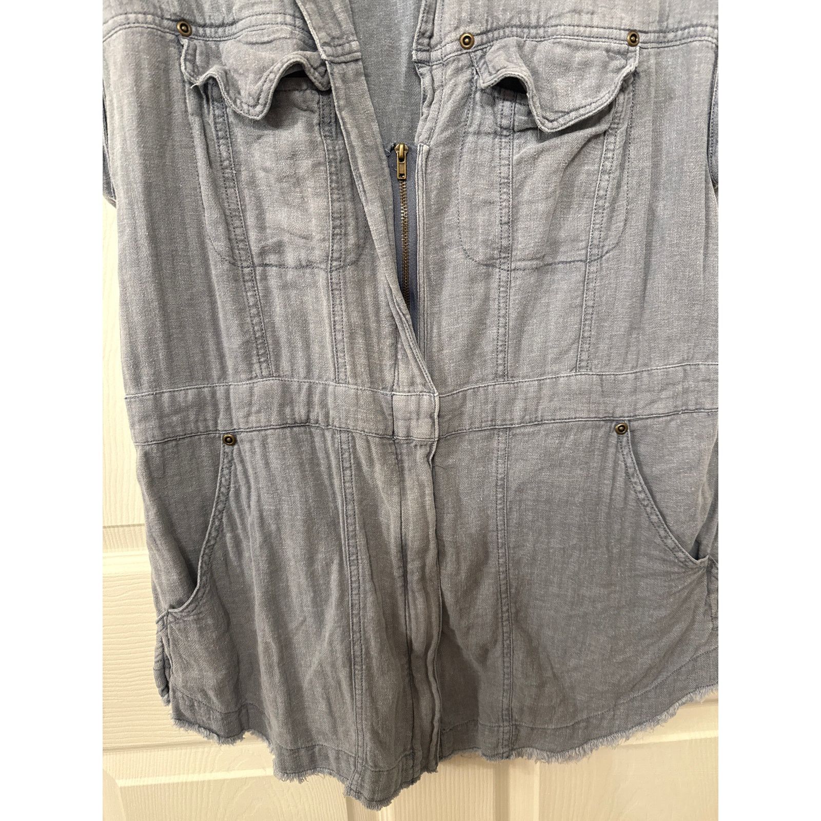 Free People We the Free Just Say When Blue Linen Blend Tunic Top, XS Size XS / US 0-2 / IT 36-38 - 7 Thumbnail