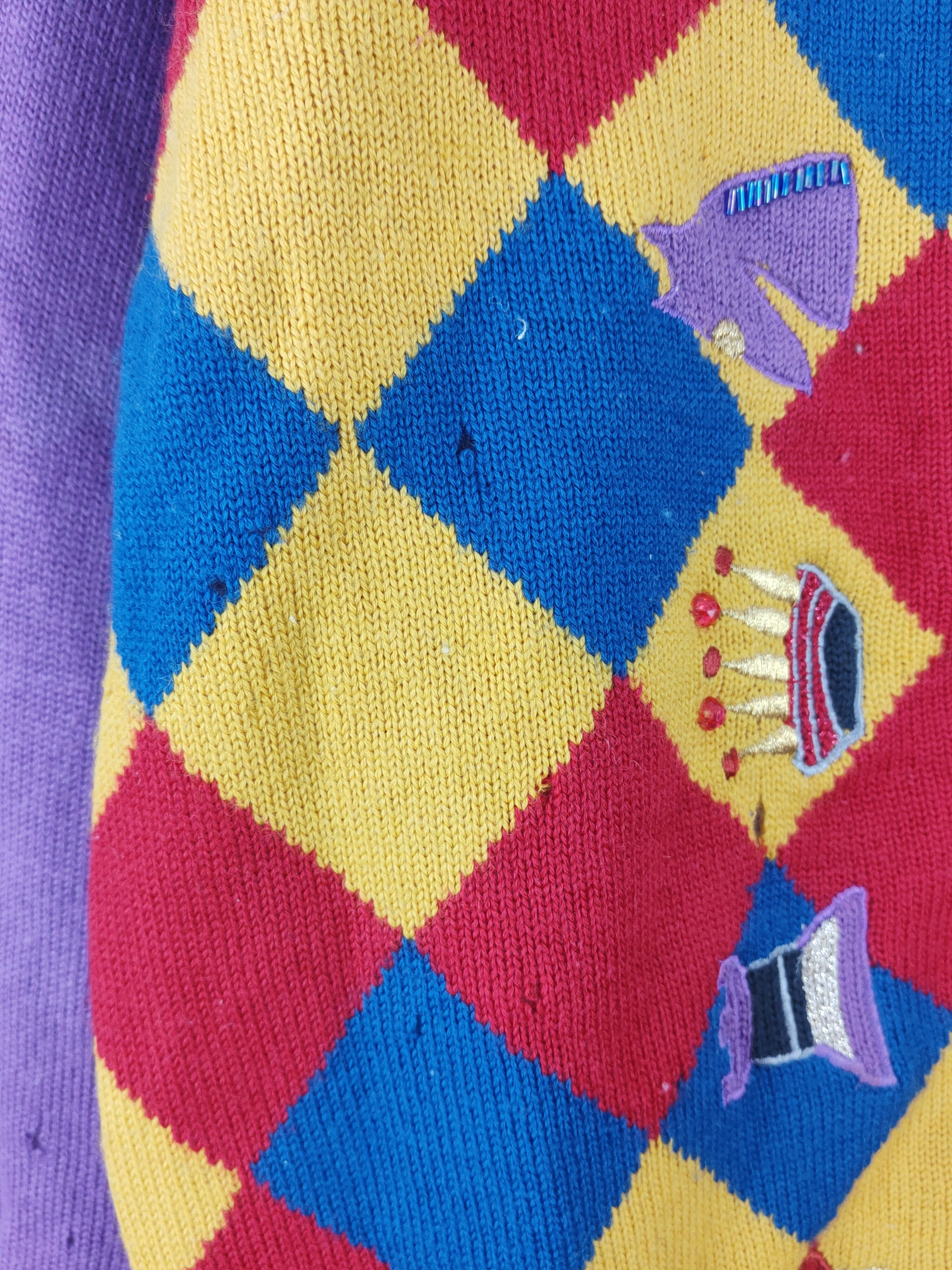 Vintage Bonheur Purple clown Knitwear Cardigan #W1813 Size US M / EU 48-50 / 2 - 6 Thumbnail