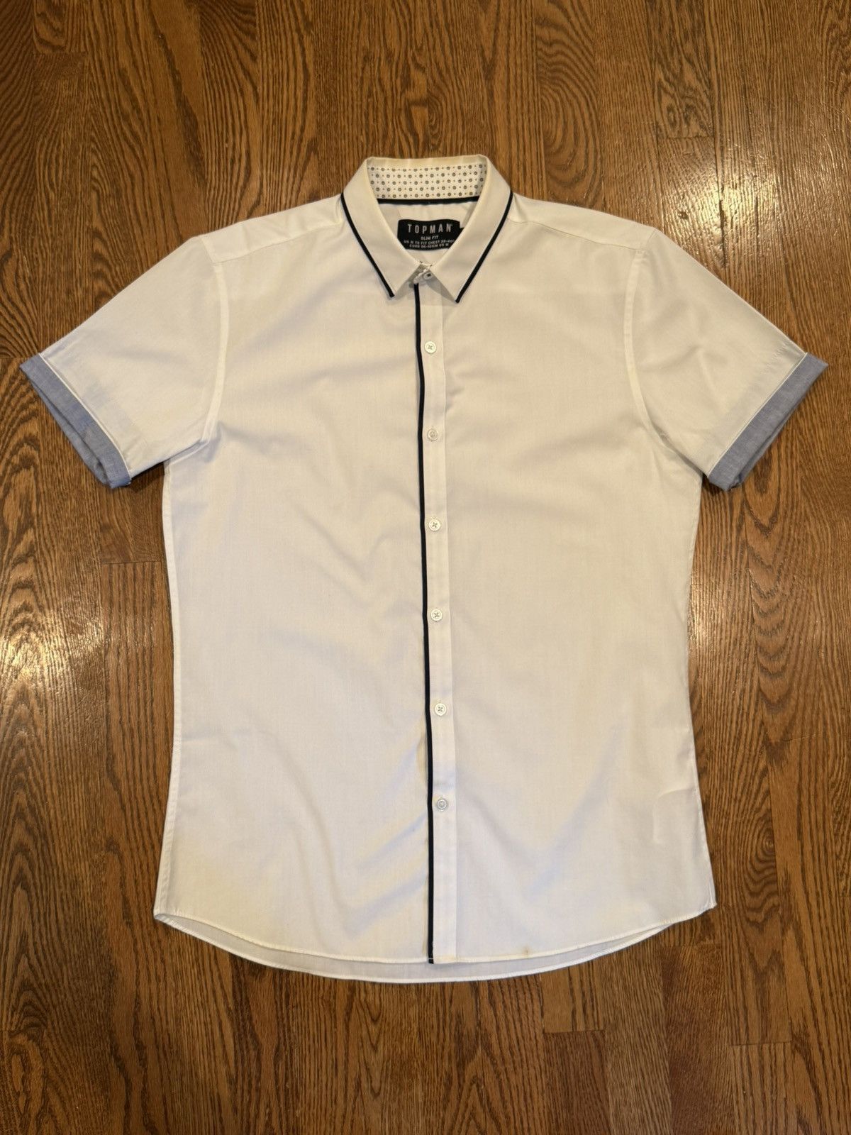 Topman Topman White Short Sleeve Button Up Shirt Stripe Accents Size US M / EU 48-50 / 2 - 1 Thumbnail
