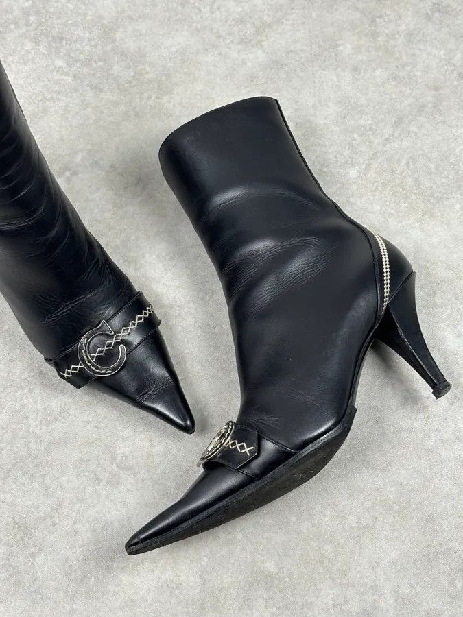 Dior FW2004 Dior Pointy D Black Leather Buckle Ankle Boots Heels by Galliano Size US 8.5 / IT 38.5 - 7 Thumbnail