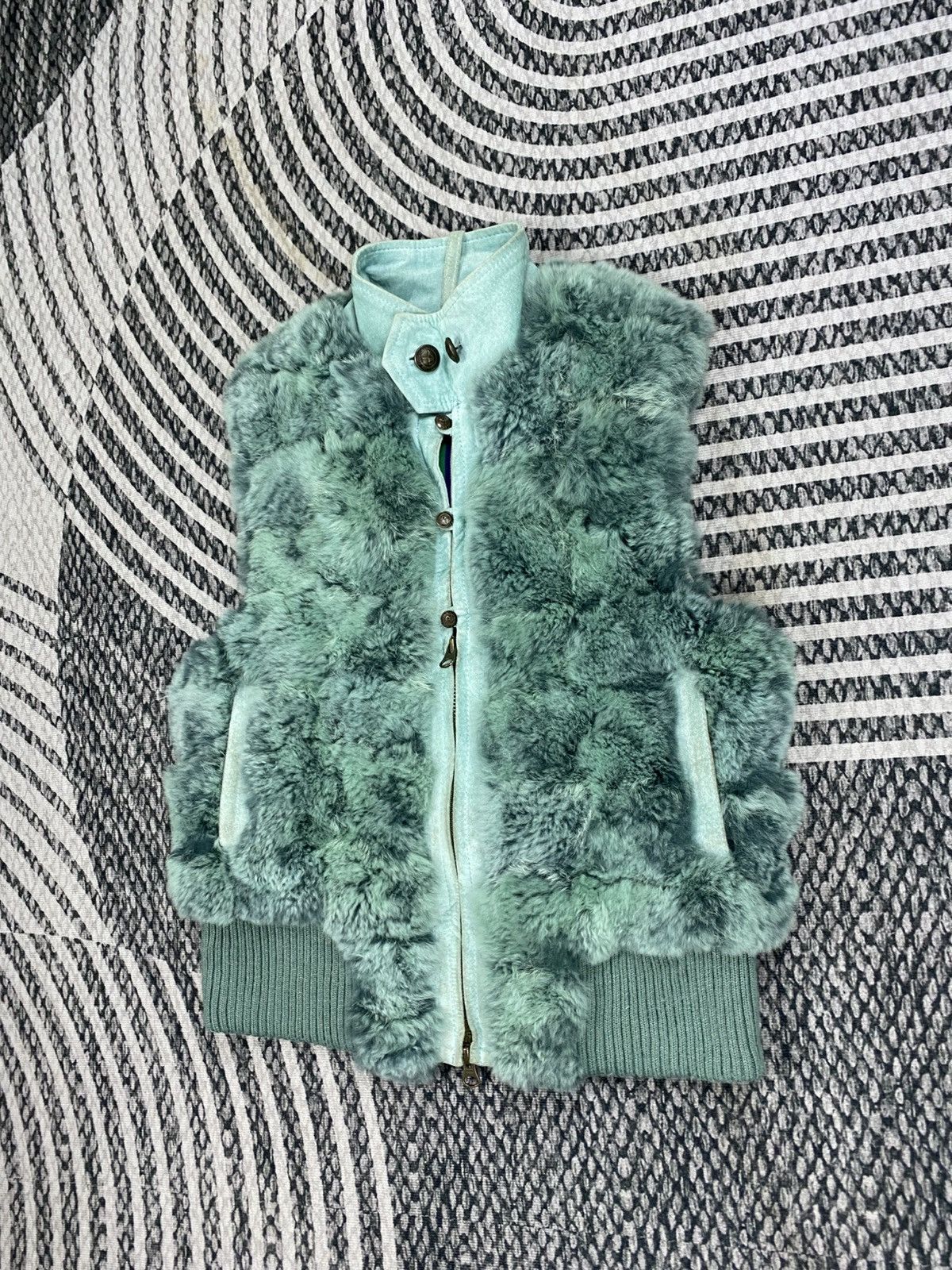 Japanese Brand Vintage Arnold Palmer Faux Fur Teal Zip-Up Sleeveless Jacket Size S / US 4 / IT 40 - 5 Thumbnail