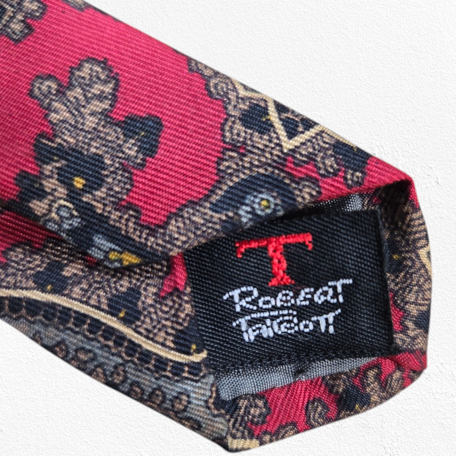 Robert Talbott 80s Red Paisley Damask Silk Tie Size ONE SIZE - 4 Thumbnail