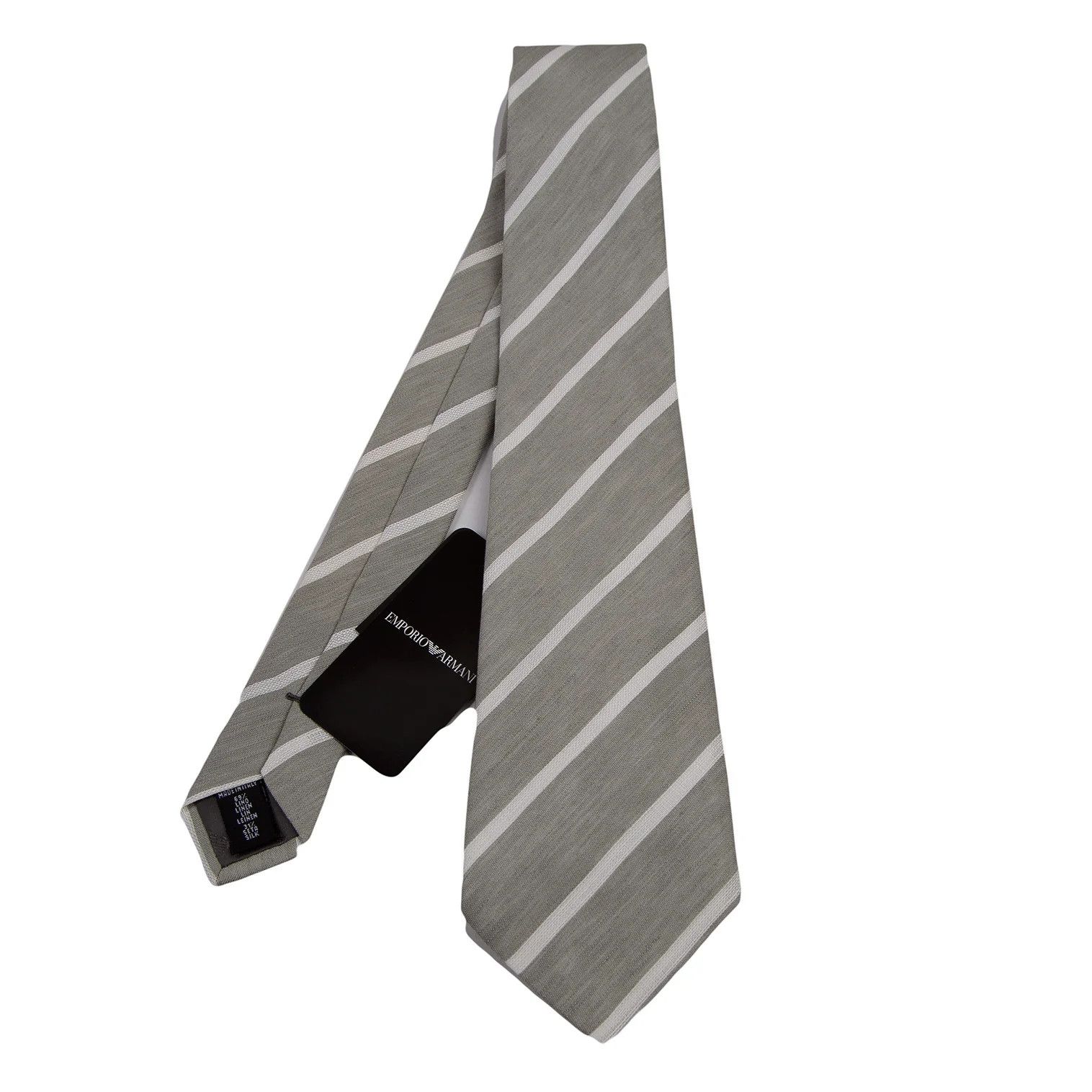 Emporio Armani Linen Silk Bold Striped Tie in Light Gray Size US XXS / EU 40 - 1 Thumbnail