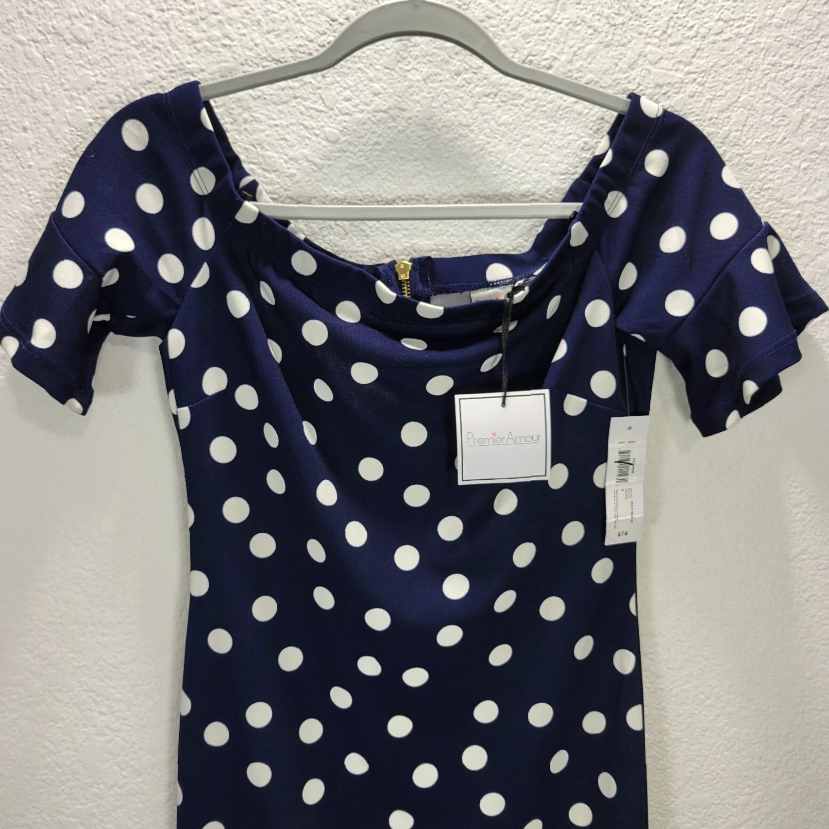 Vintage Premier Amour Blue White Polka Dot Bodycon Dress Formal Cocktail Sz 4 NWT Size S / US 4 / IT 40 - 4 Thumbnail
