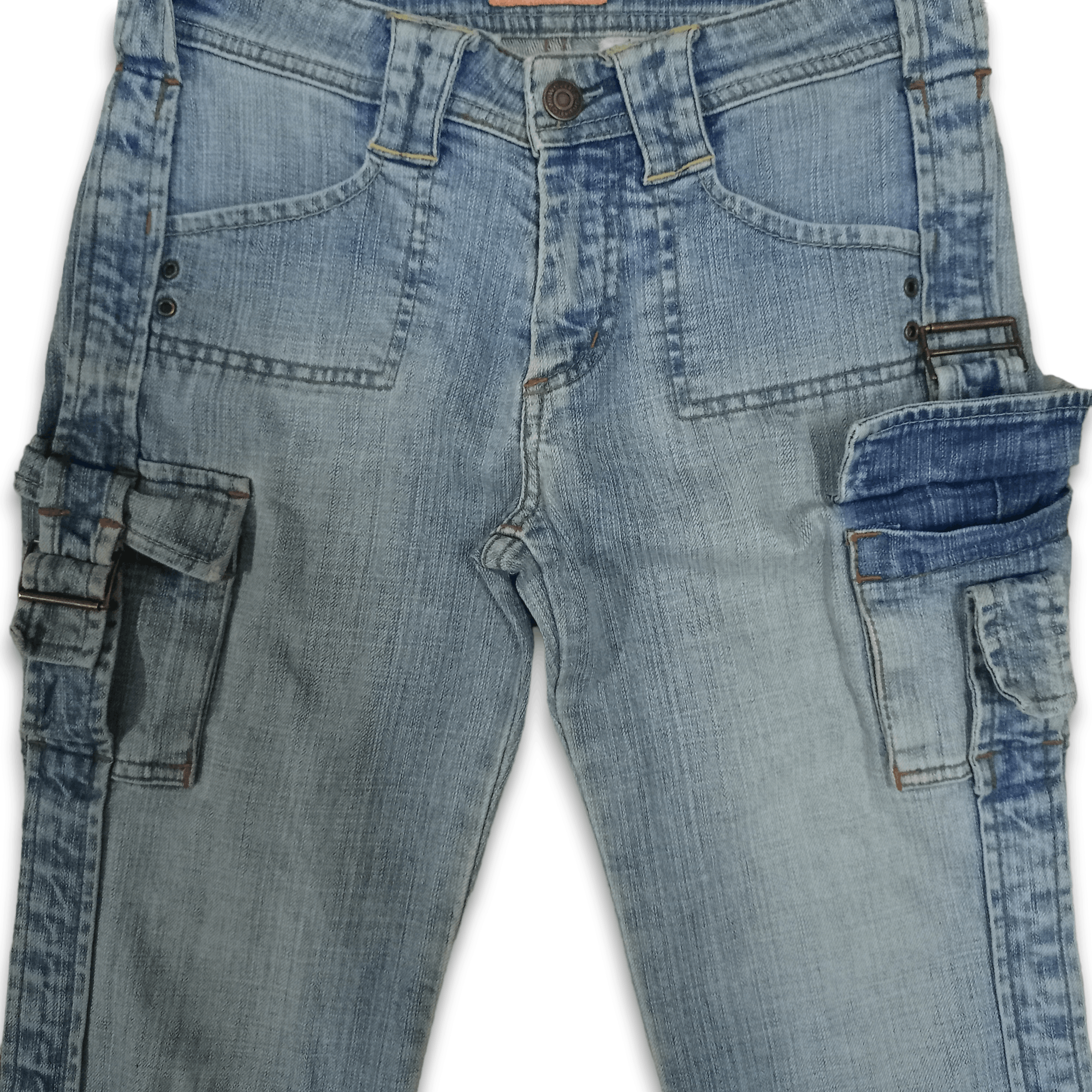 Japanese Brand Vintage Japanese Brand Blue Wash Cargo Flare Denim Jeans Size 27" / US 4 / IT 40 - 6 Thumbnail