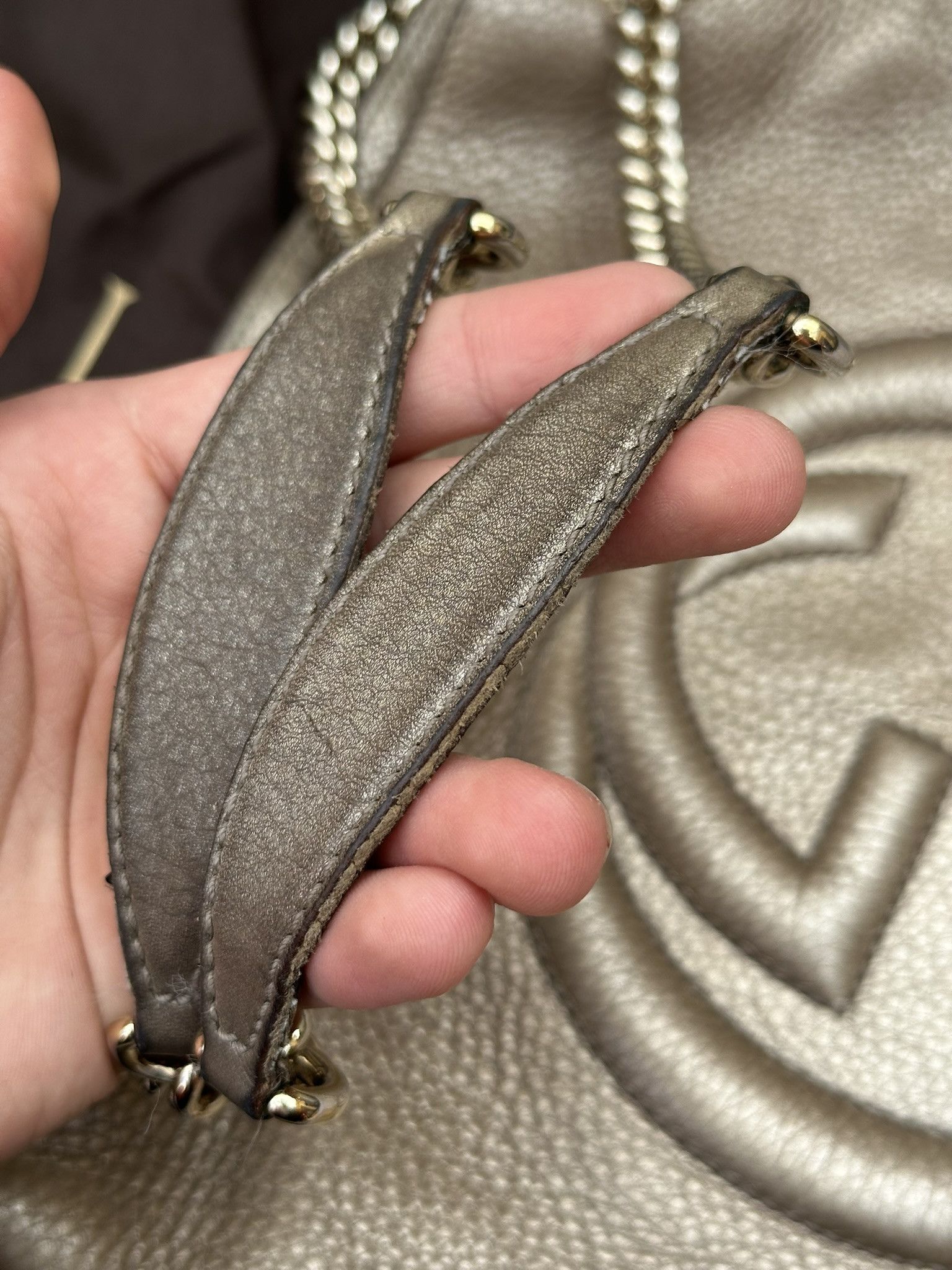 Gucci Gucci Soho Shoulder Bag Medium Pebbled Leather Gold Logo Size ONE SIZE - 8 Thumbnail