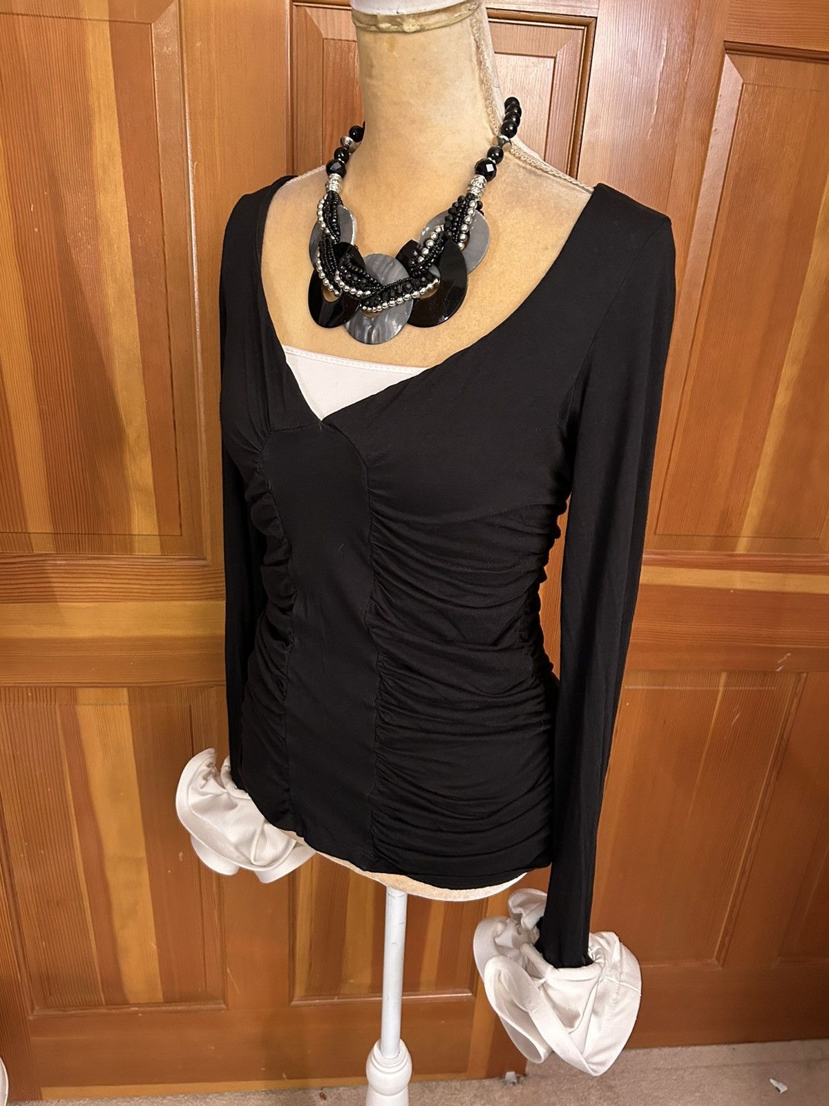 Designer × Vintage Preowned Elevated Two-Tone Bell Cuff -Sleeve Top Size S / US 4 / IT 40 - 14 Thumbnail