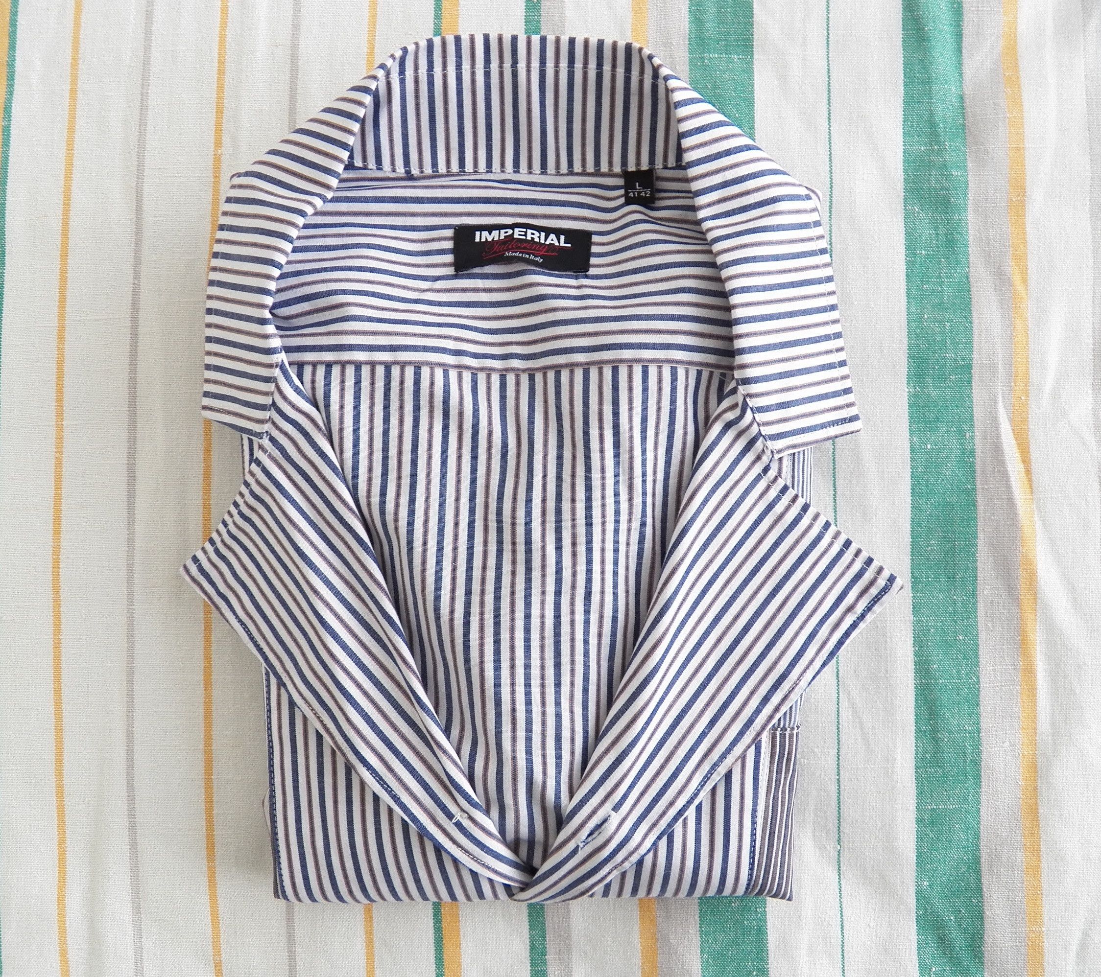Imperial IMPERIAL Tailoring Mens Lapel Shirt Patchwork Stripe Cotton Size US L / EU 52-54 / 3 - 8 Thumbnail