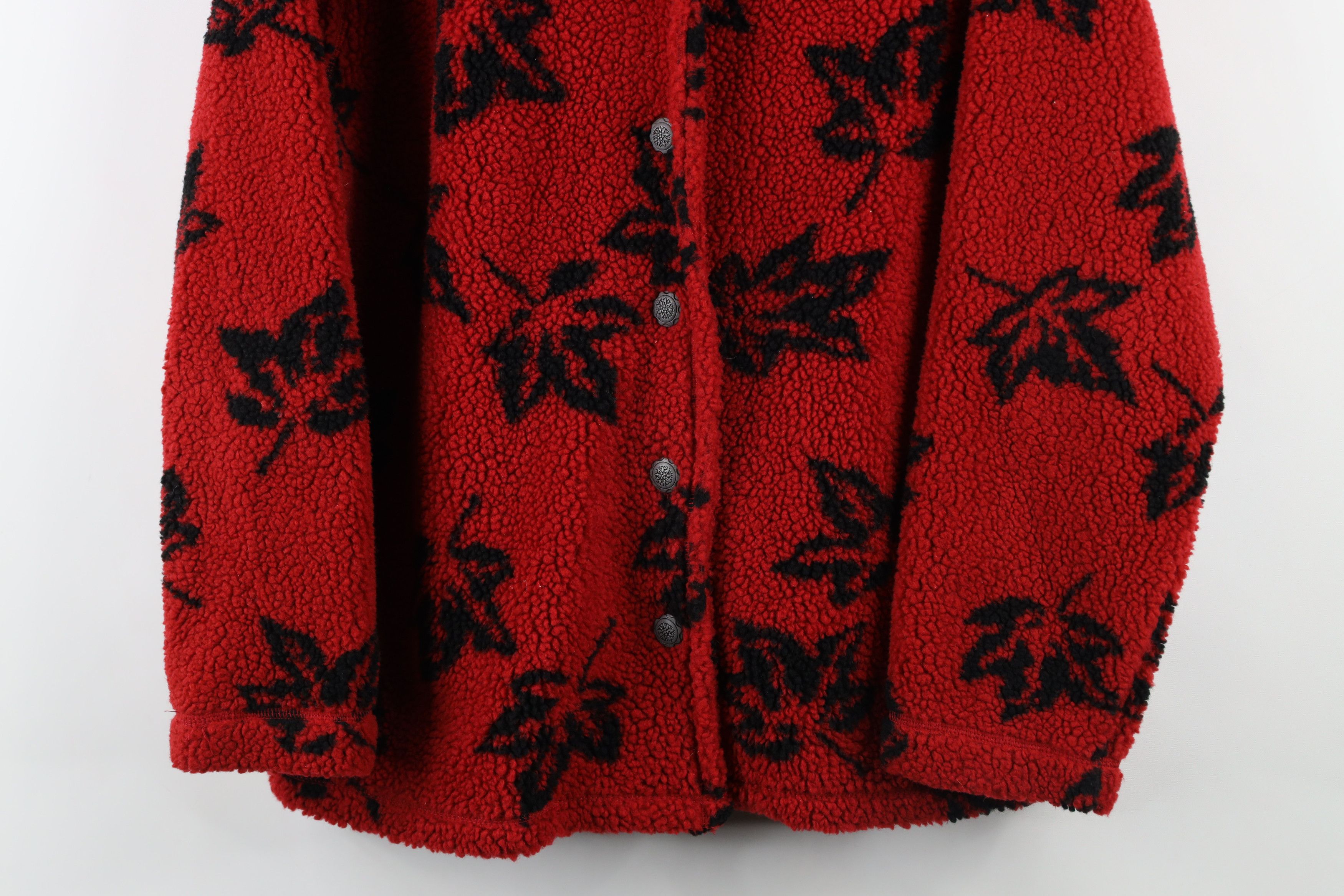 Vintage Vintage 90s Streetwear Fleece Leaf All Over Print Jacket Size L / US 10 / IT 46 - 3 Thumbnail