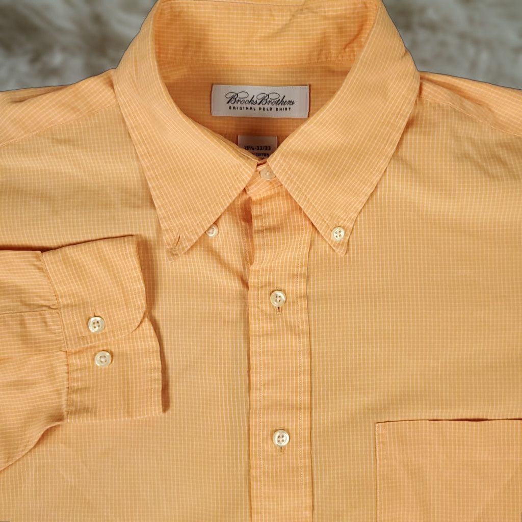 Brooks Brothers Brooks Brothers Shirt Mens 15.5 Orange Check Dress Button Up Long Sleeve Size 40R - 1 Thumbnail