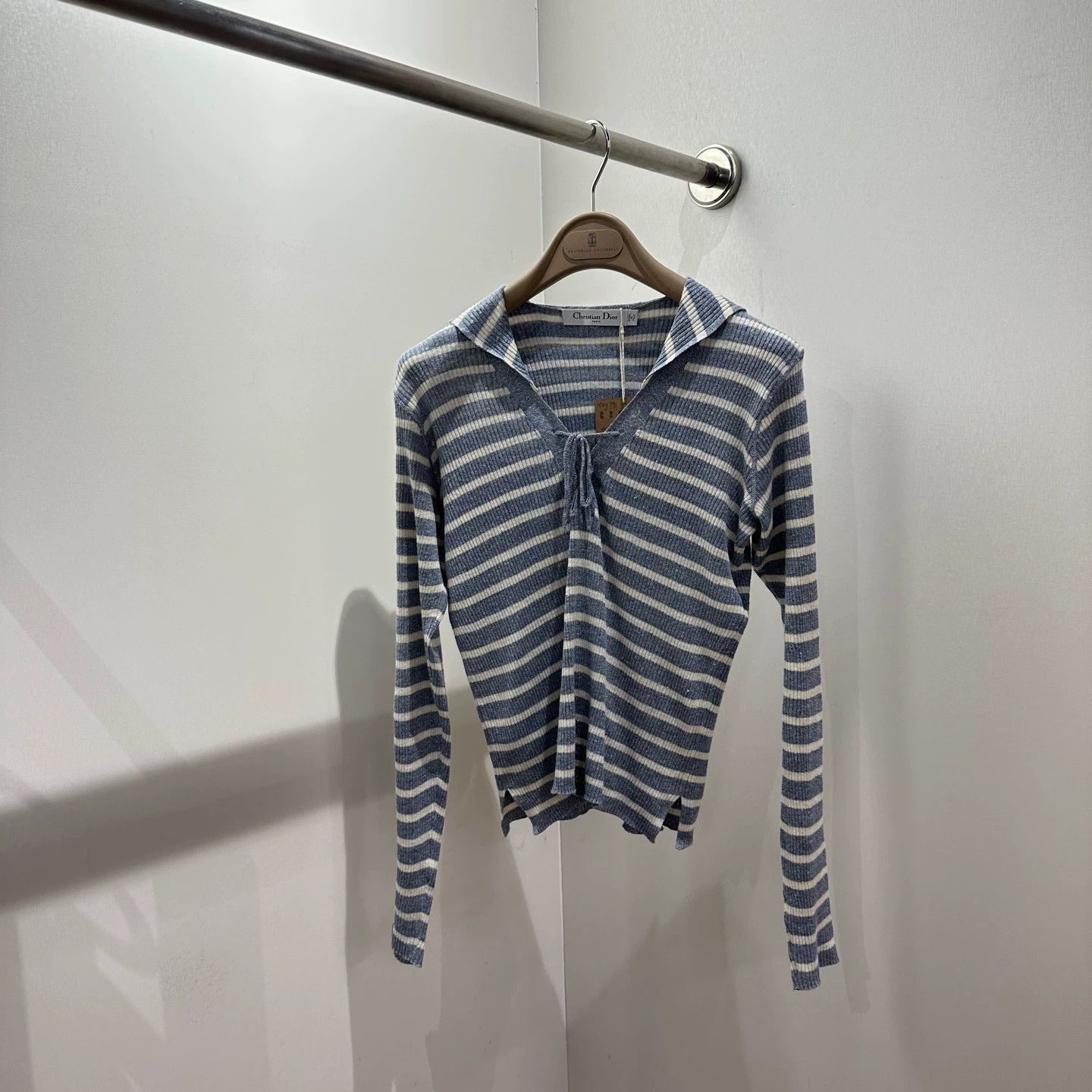 Christian Dior Monsieur Dior may791 25FW Striped Navy-Collar Linen Knit Top 34 Size XS / US 0-2 / IT 36-38 - 2 Thumbnail