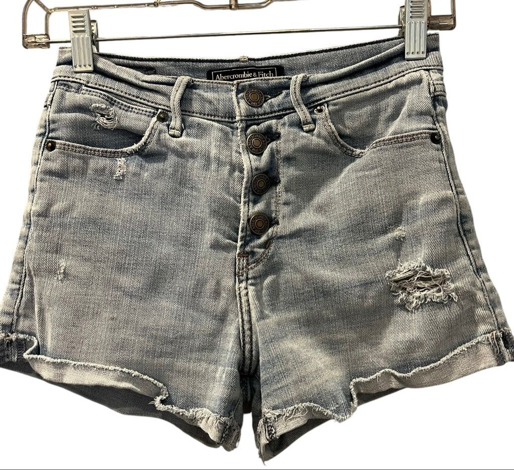 Abercrombie & Fitch Abercrombie Distressed Denim Shorts Blue Button Fly Size 24 Size 25" / US 0 / IT 36 - 1 Thumbnail