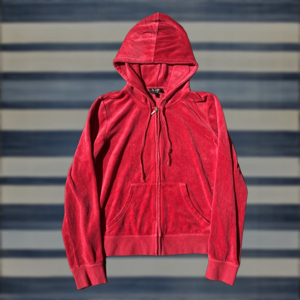 Juicy Couture VINTAGE Juicy Couture Hoodie Large Red Velour Zip Up Rhinestone Bling Full Zip Hooded Womens Casual Retro 2000s Size L / US 10 / IT 46 - 1 Thumbnail
