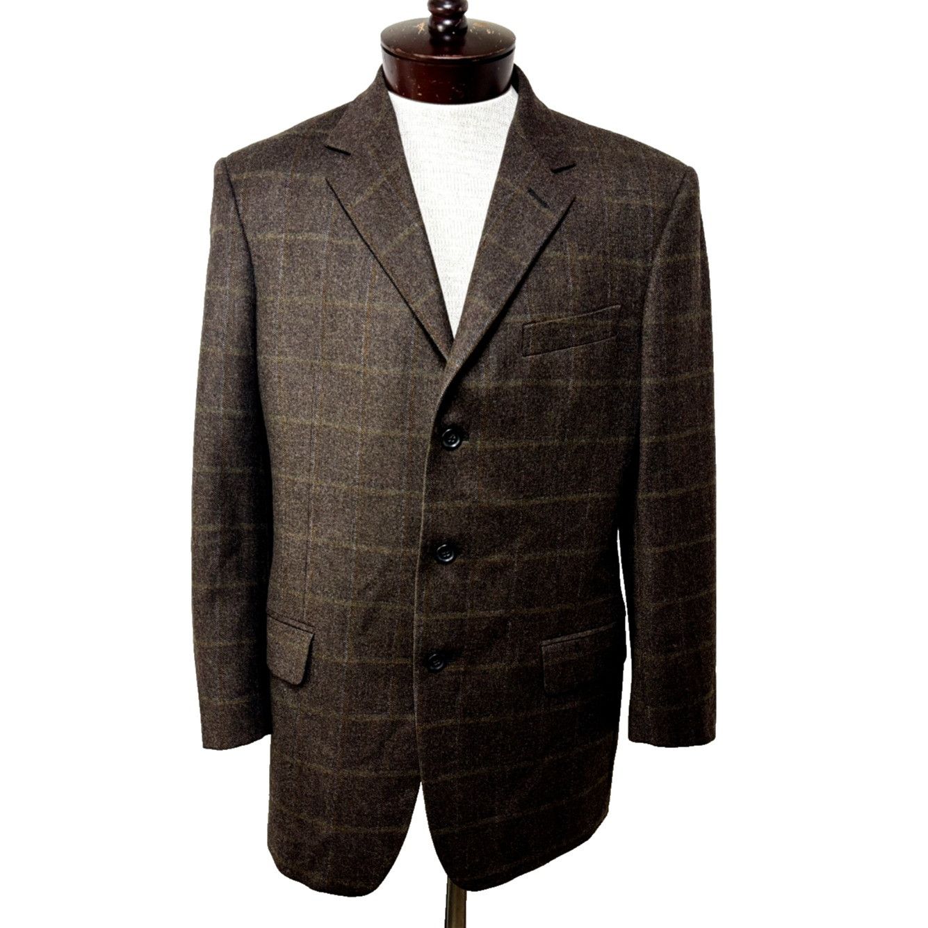 Other Gritti Zegna Sport Coat 50R It 40 US Windowpane Brown Flanne Size 40R - 1 Thumbnail