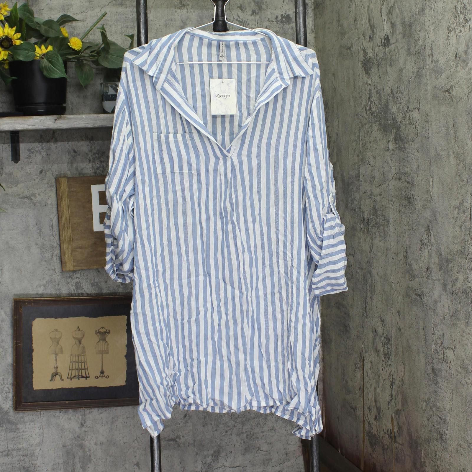 Other Nwt Raviya Size Tunic Shirt Swim Cover-up Blue / White 1x Size ONE SIZE - 1 Thumbnail
