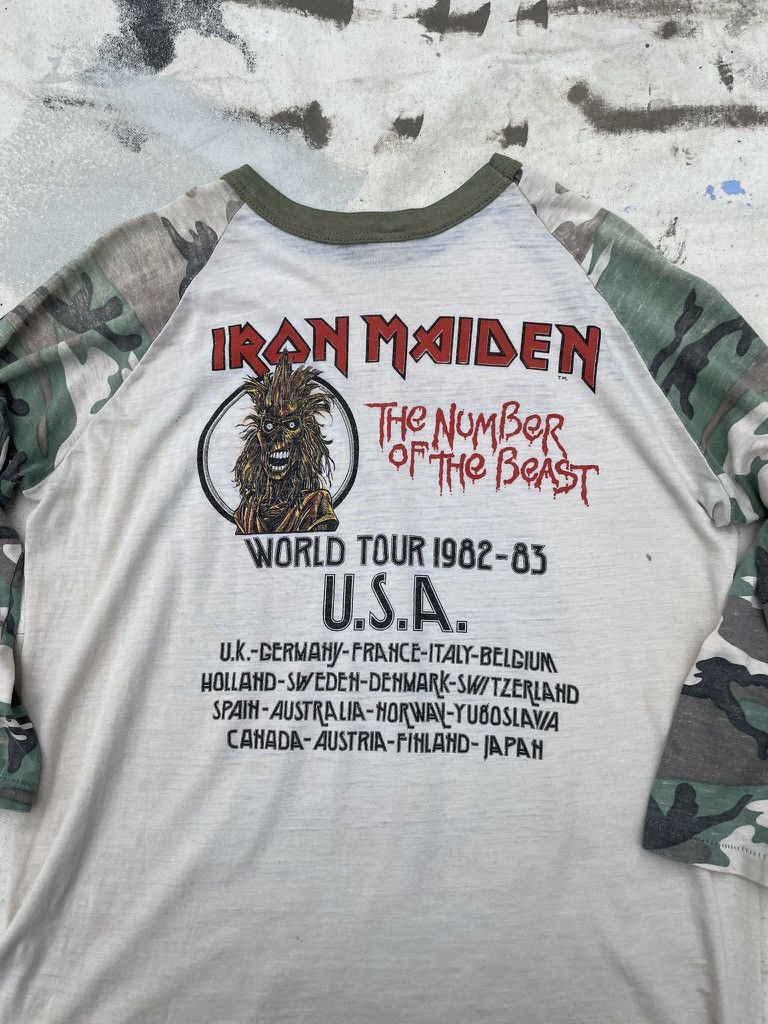 Vintage Rare Vintage Iron Maiden Camo Raglan Sleeve T- Shirt- 1982 Size US M / EU 48-50 / 2 - 3 Thumbnail
