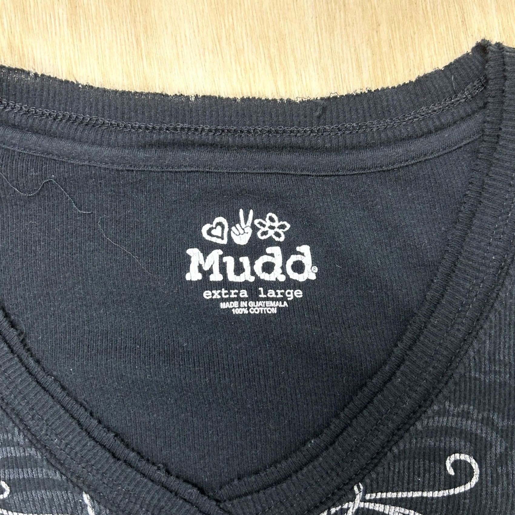 Vintage Y2K Mudd Shirt XL Black Floral Scroll Graphic V Neck Long Sleeve Top Size XL / US 12-14 / IT 48-50 - 2 Thumbnail