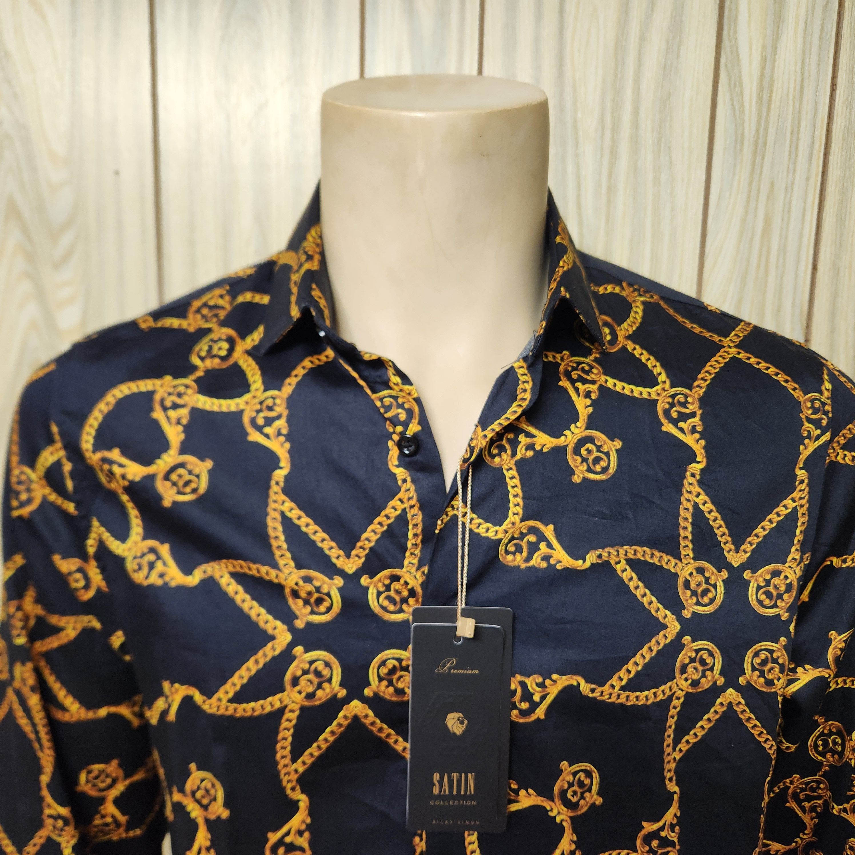 Denim & Flower men's NWT shirt S M black gold cotton long sleeve Size US M / EU 48-50 / 2 - 4 Thumbnail