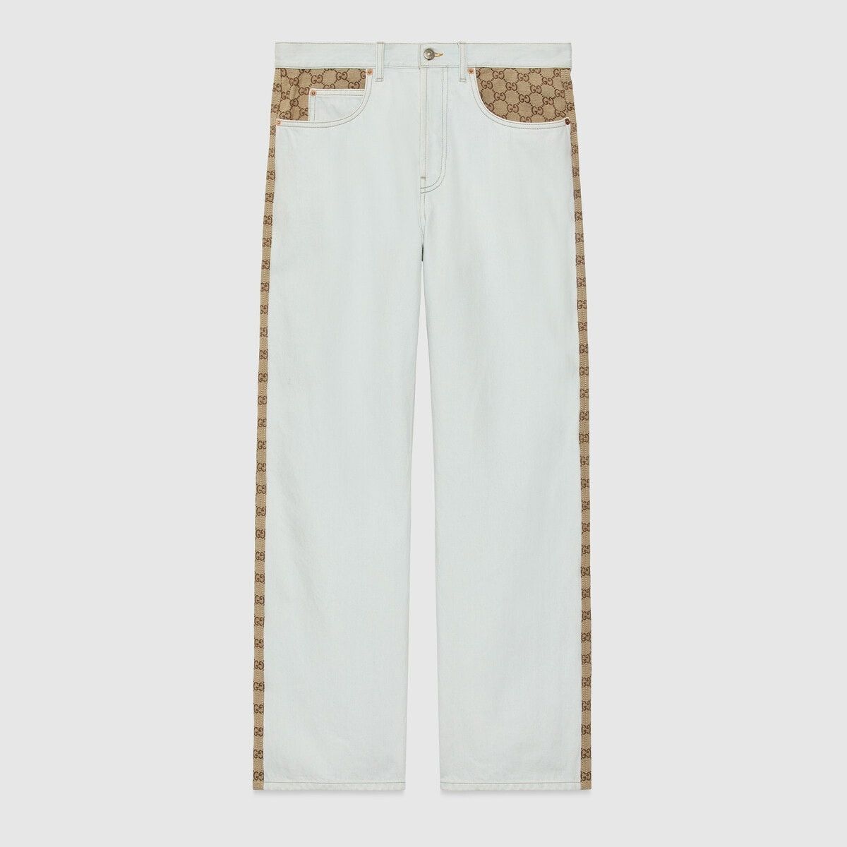Gucci o1s1wg110725 Washed Organic Denim Pant With GG White/Beige Size US 36 / EU 52 - 1 Thumbnail