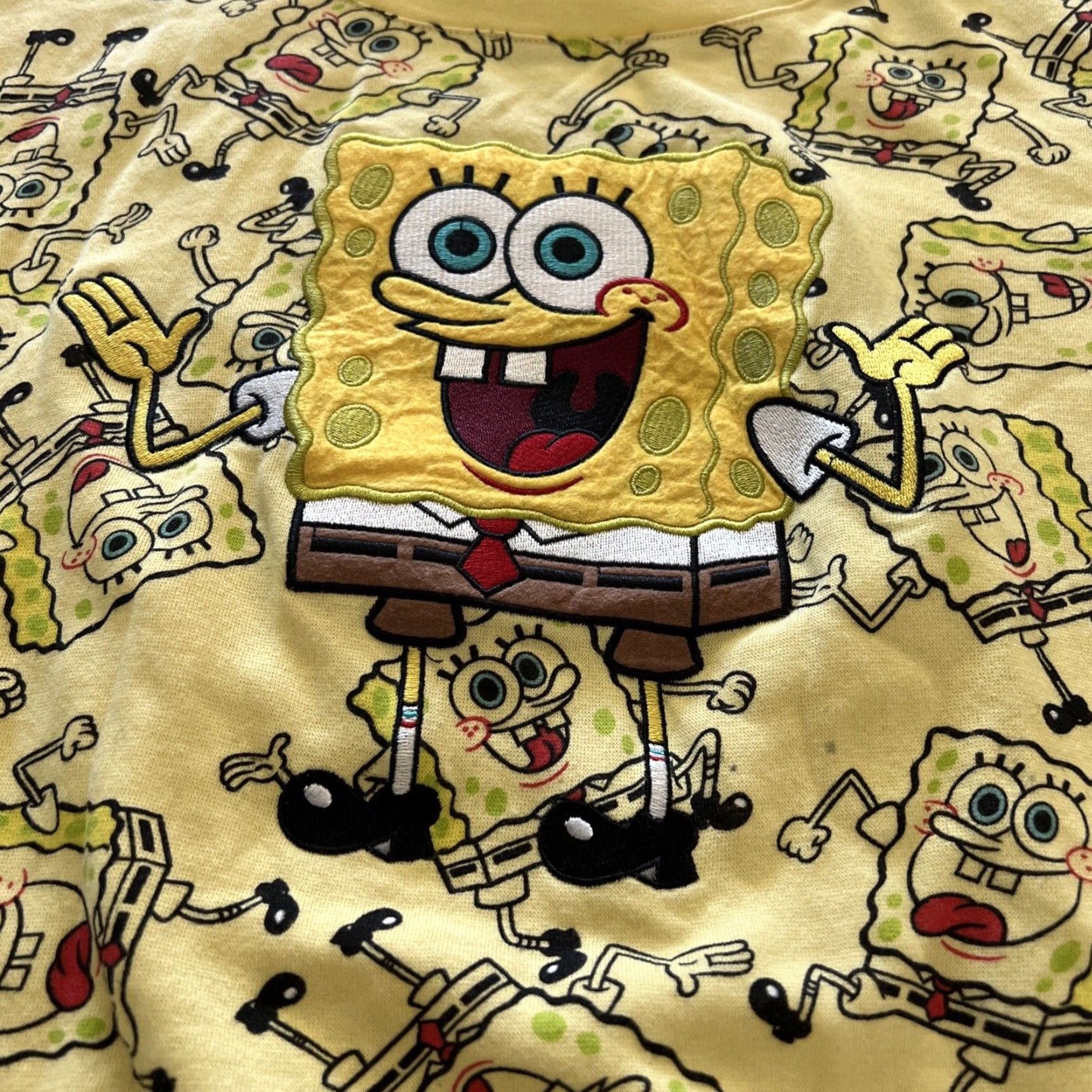 Vintage Scooby Doo Bob Square Pants All Over Print Long Sleeve Shirt Womens Small Yellow Embroidered Cartoon Crew Neck Pullover Cotton Blend Regular Size S Size S / US 4 / IT 40 - 2 Thumbnail