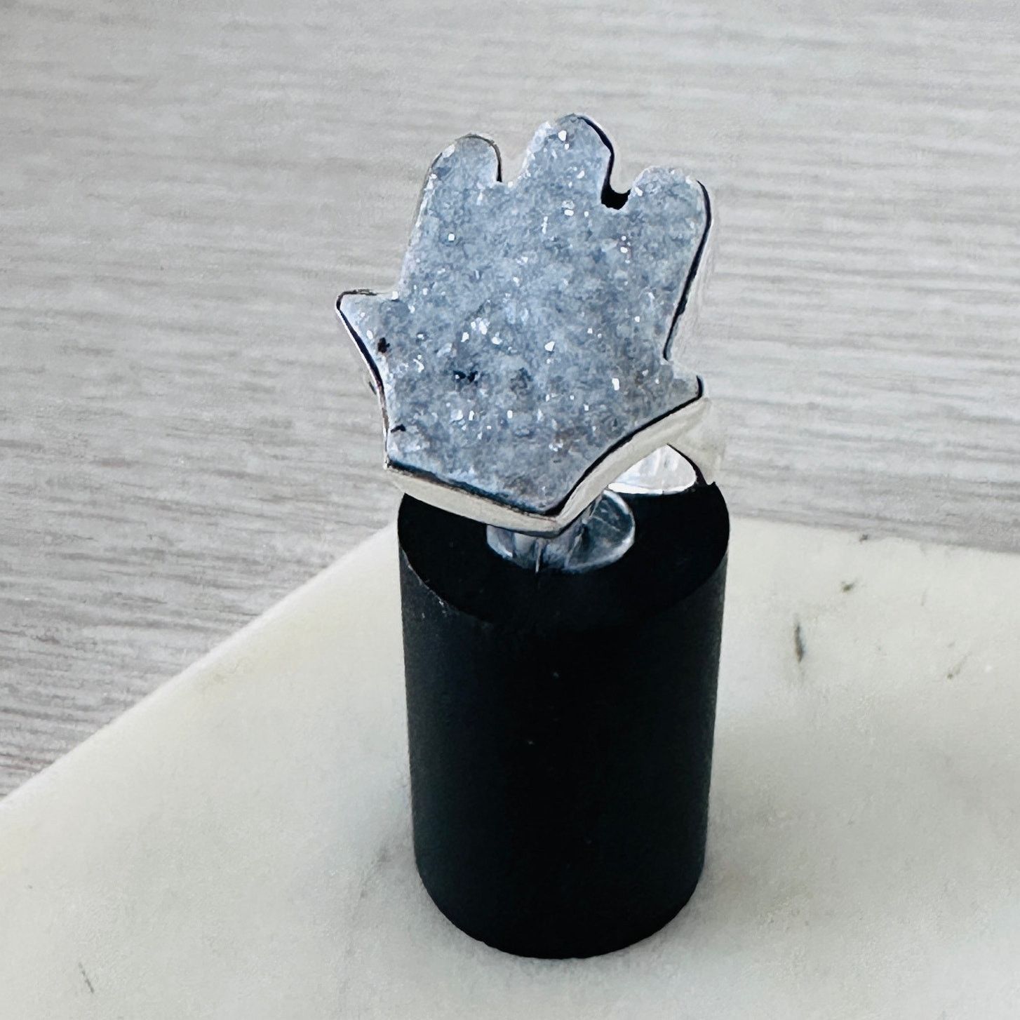The Unbranded Brand Hamsa Agate Druzy Sterling Silver Ring Size ONE SIZE - 1 Thumbnail