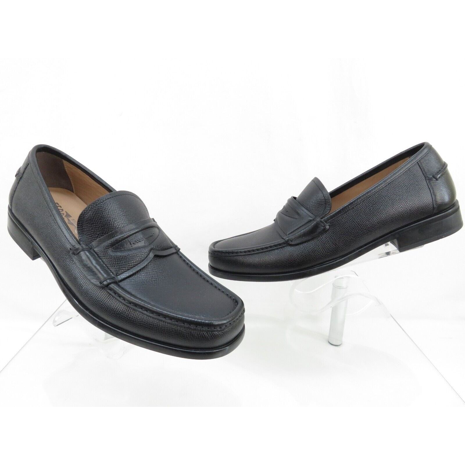 Salvatore Ferragamo LANZAROTE BLACK SAFFIANO LEATHER LOGO PENNY LOAFERS 11 D Size US 11 / EU 44 - 4 Thumbnail