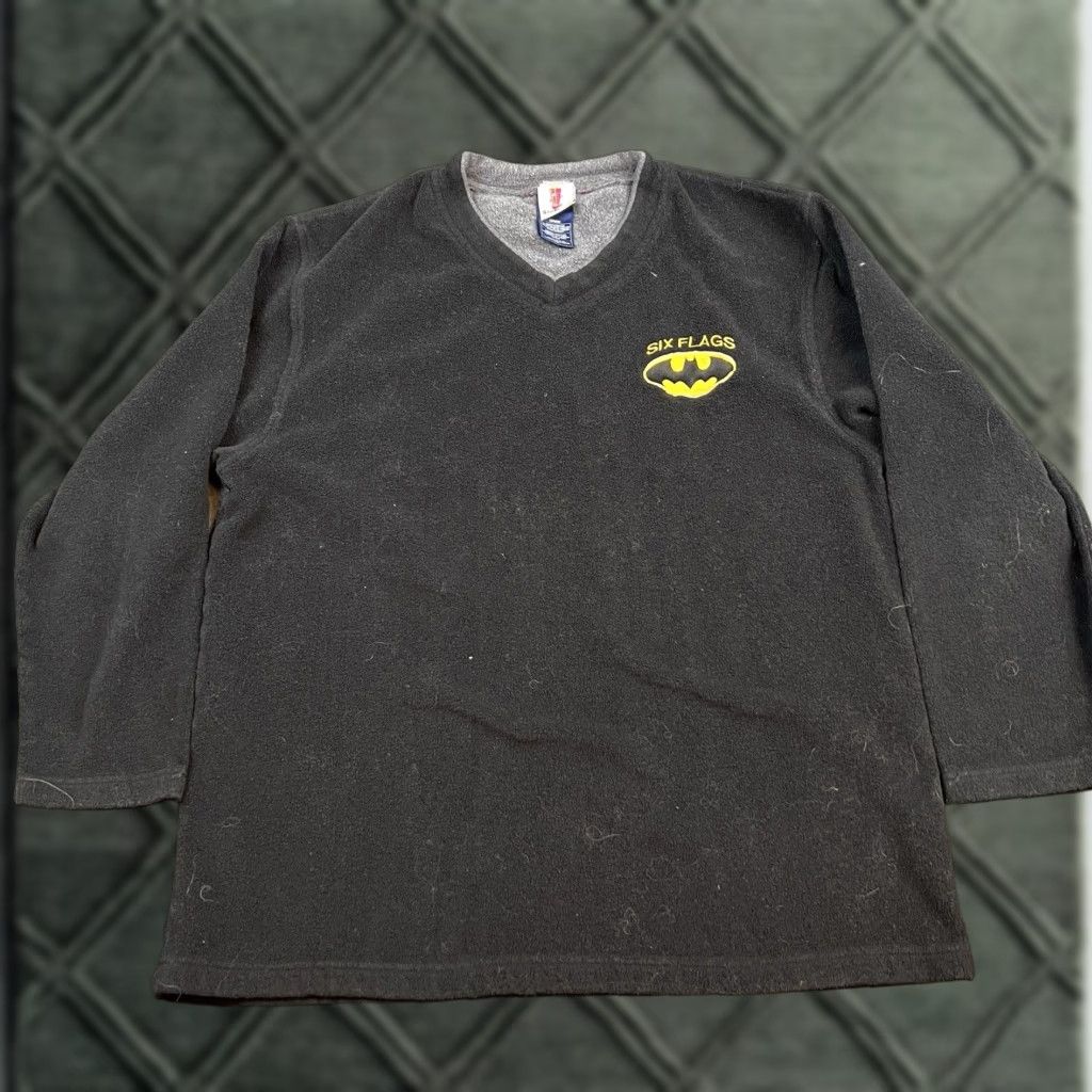 Vintage VINTAGE Batman Sweatshirt Mens Medium Black Six Flags Pullover V Neck Fleece Size US M / EU 48-50 / 2 - 1 Thumbnail