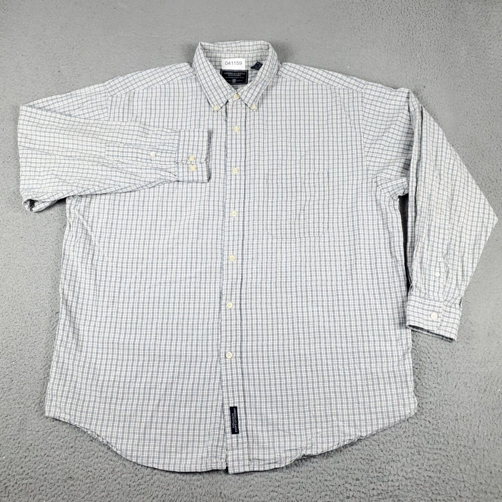 American Eagle Outfitters American Eagle Outfitters Button-Up Shirt Mens XL Gray Plaid Long Sleeve Casual Size US XL / EU 56 / 4 - 2 Thumbnail