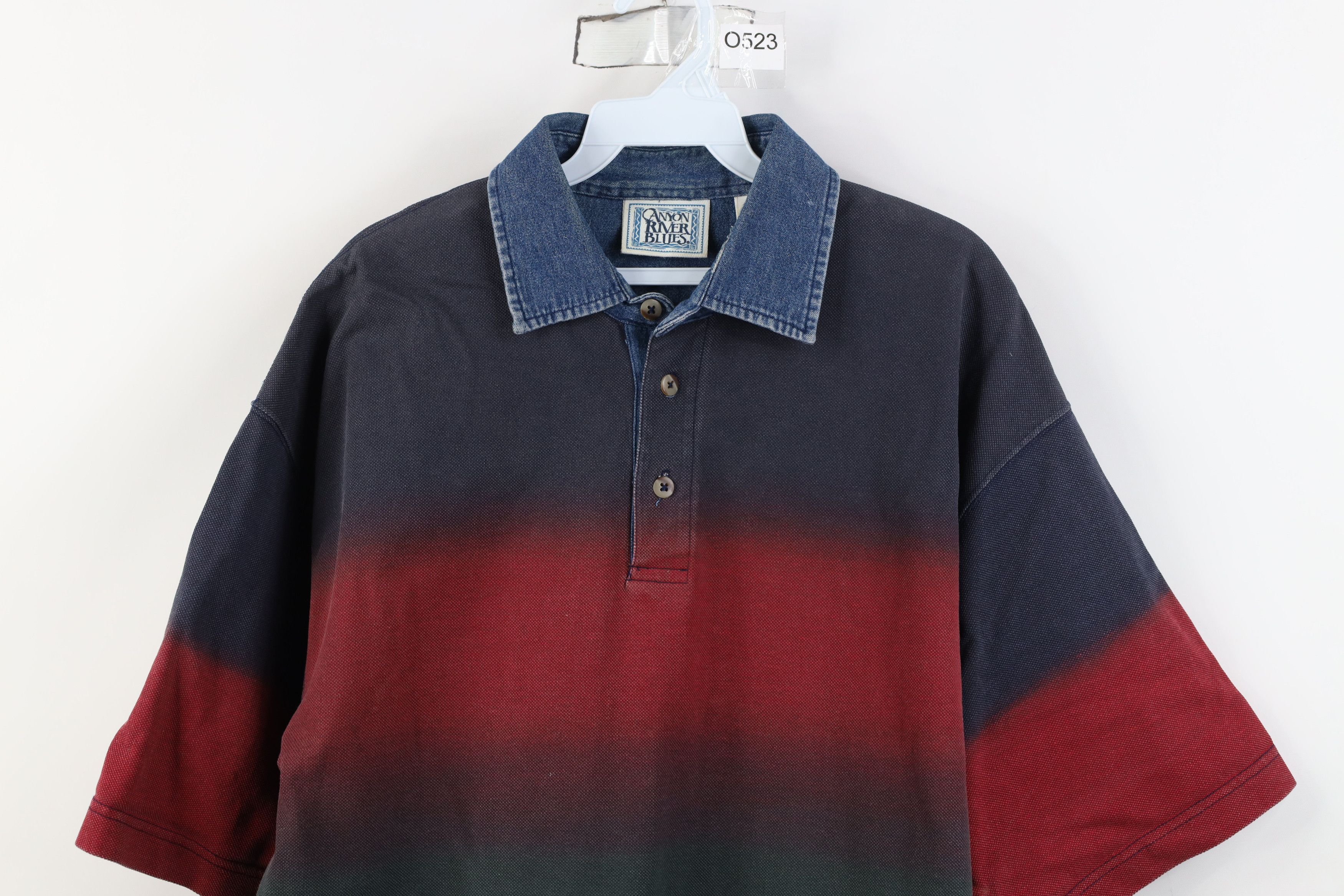 Vintage Vintage 90s Streetwear Denim Collar Baggy Ombre Polo Shirt Size US M / EU 48-50 / 2 - 2 Thumbnail