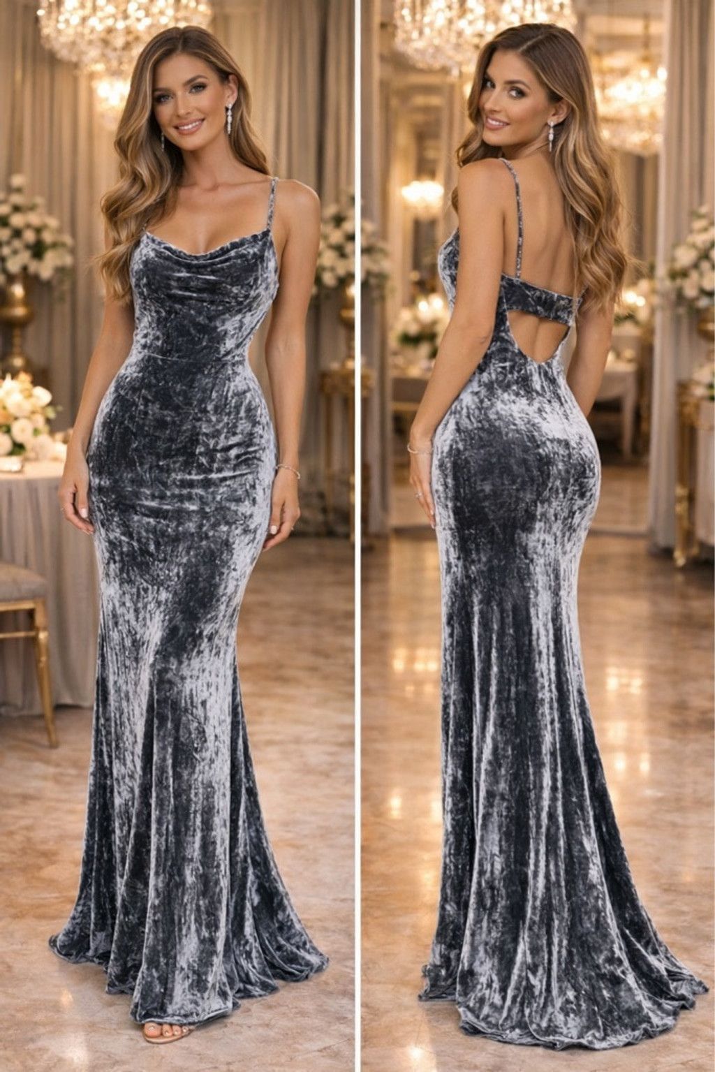 Elie Tahari Women's TAHARI Gray Velvet Cowl Neck Maxi Dress Size 10 Size L / US 10 / IT 46 - 1 Thumbnail