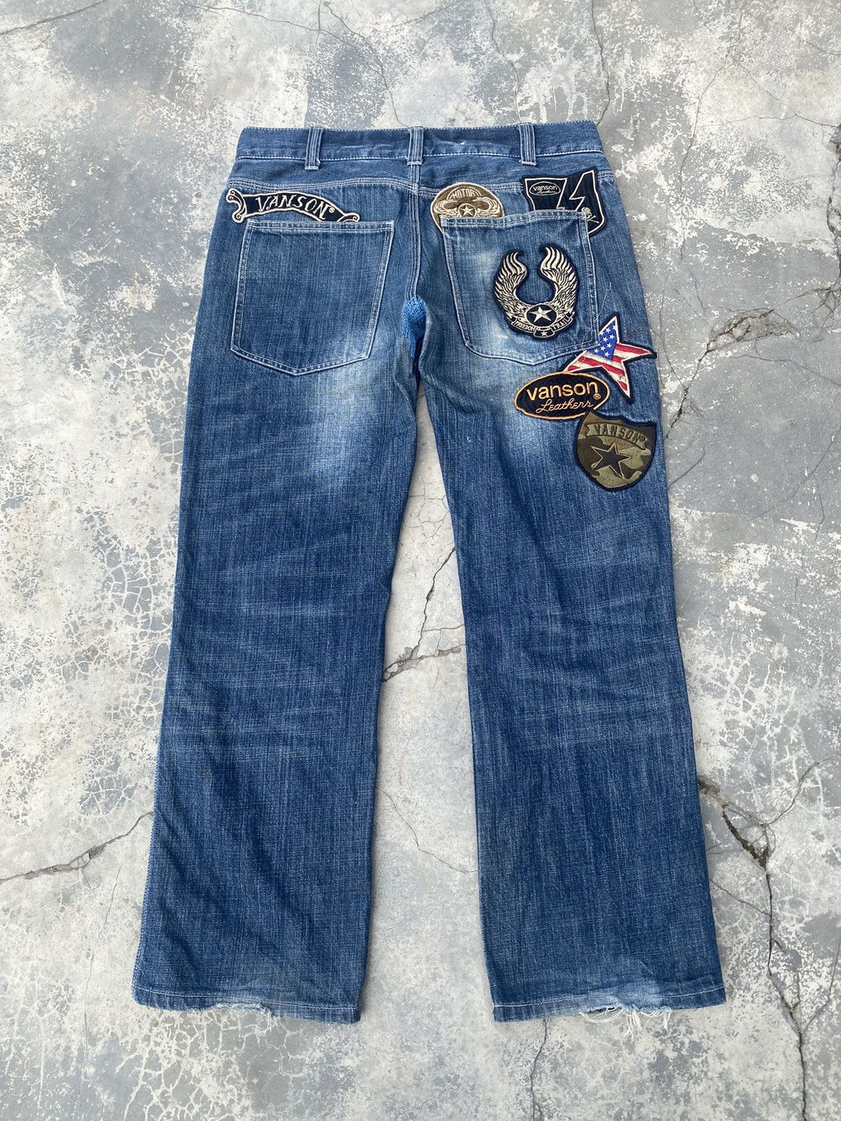 Vanson Leathers VANSON LEATHERS Distressed Patches Jeans Size US 31 - 1 Thumbnail