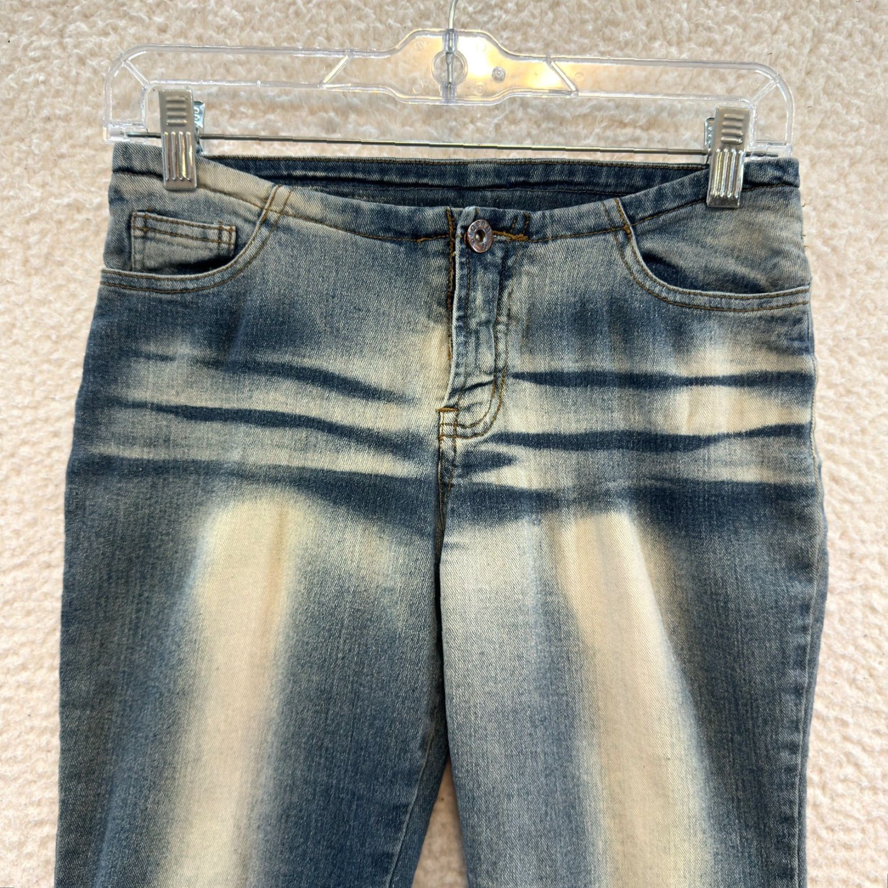 Bell Y2K Vintage Bell Bottoms Flare Jeans 4 26 Burnout 70s Hippie Boho Festival Rave Womens Girls Burnout Look Hippy Blue Hua Di Regular Inseam 30 Size 27" / US 4 / IT 40 - 3 Thumbnail