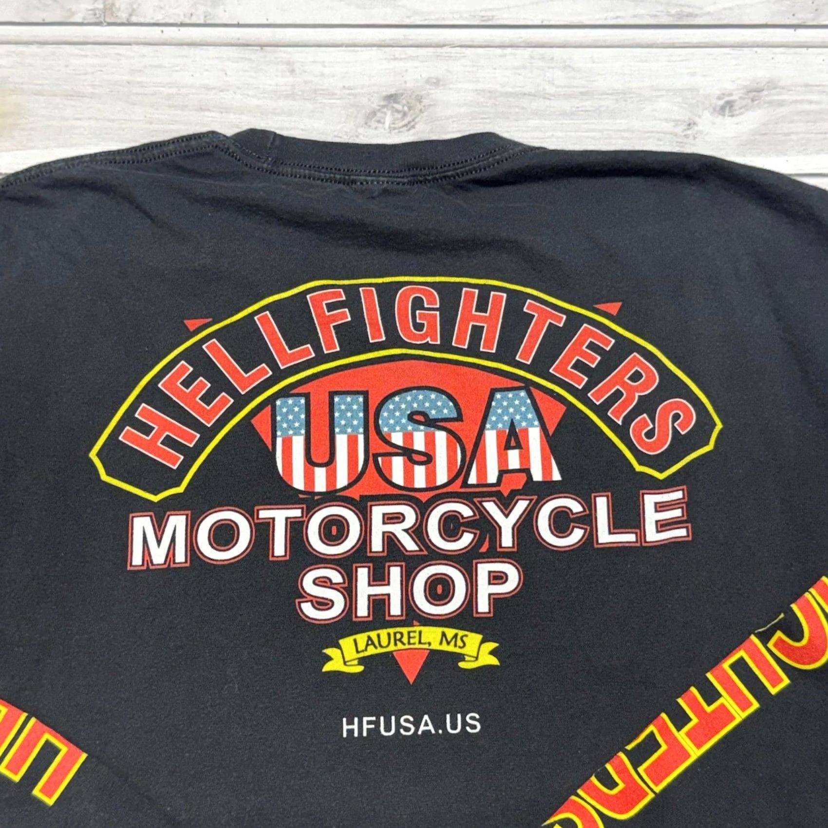 Vintage Hellfighters Shirt Long Sleeve Mens XL Black Graphic Print Biker USA Double-Sided Crew Neck Shirt Size US XL / EU 56 / 4 - 2 Thumbnail