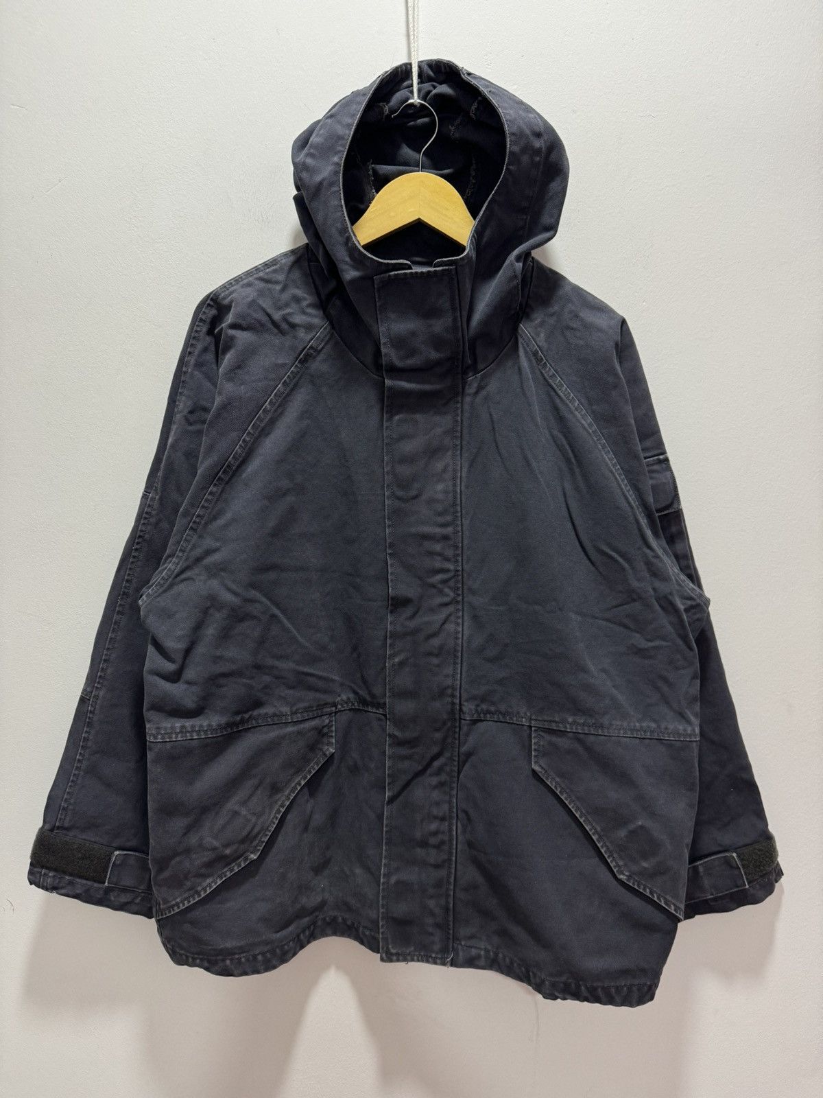 image of Sun Faded Oshkosh Classic Hooded Zipper Distressed Jacket in Navy, Men's (Size Large)