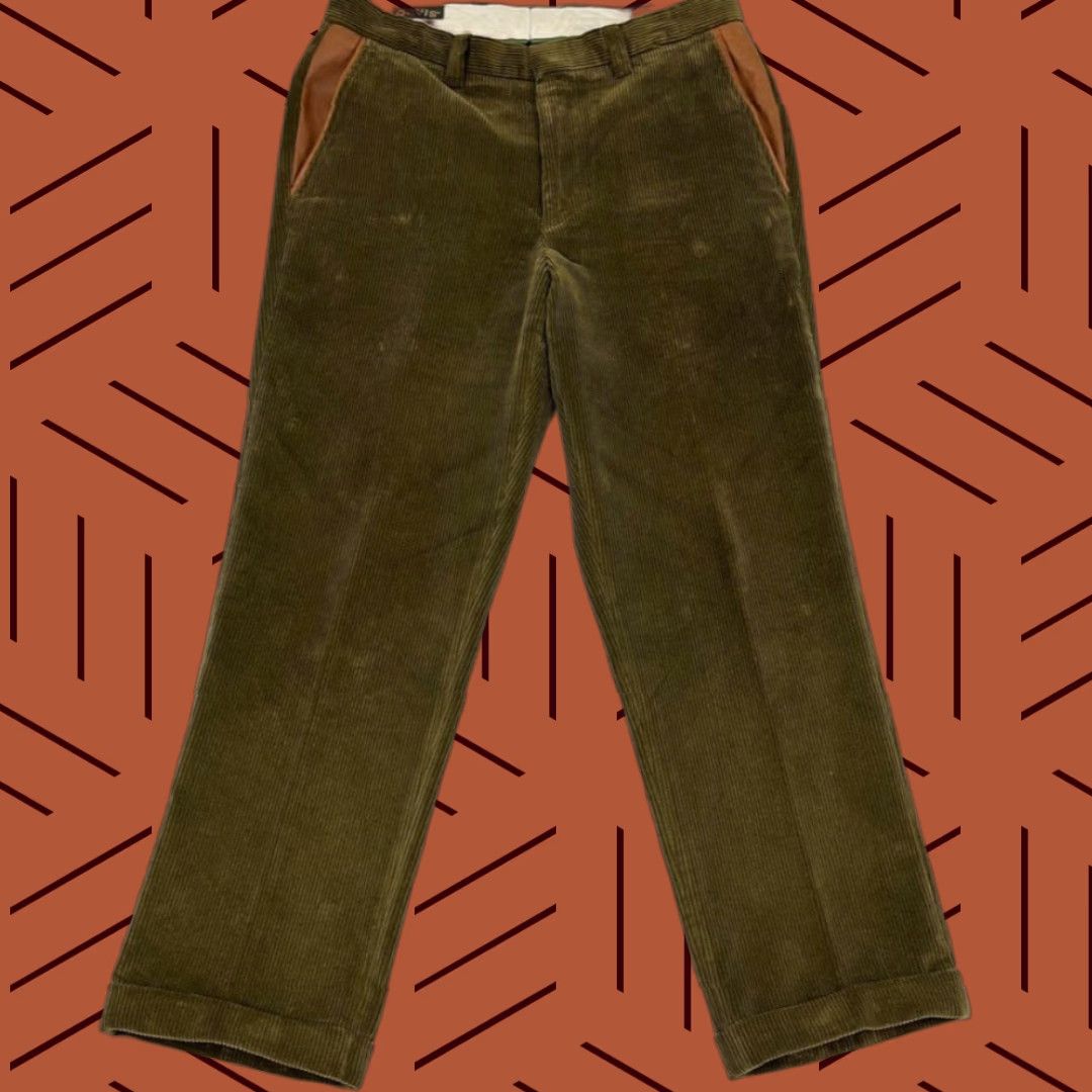 Orvis Orvis Pants Mens 34 x 30 Green Corduroy Brisbane Moss Cuff Trousers Leather Trim Chino 5-Pocket Regular Straight Mens Size US 34 / EU 50 - 1 Thumbnail