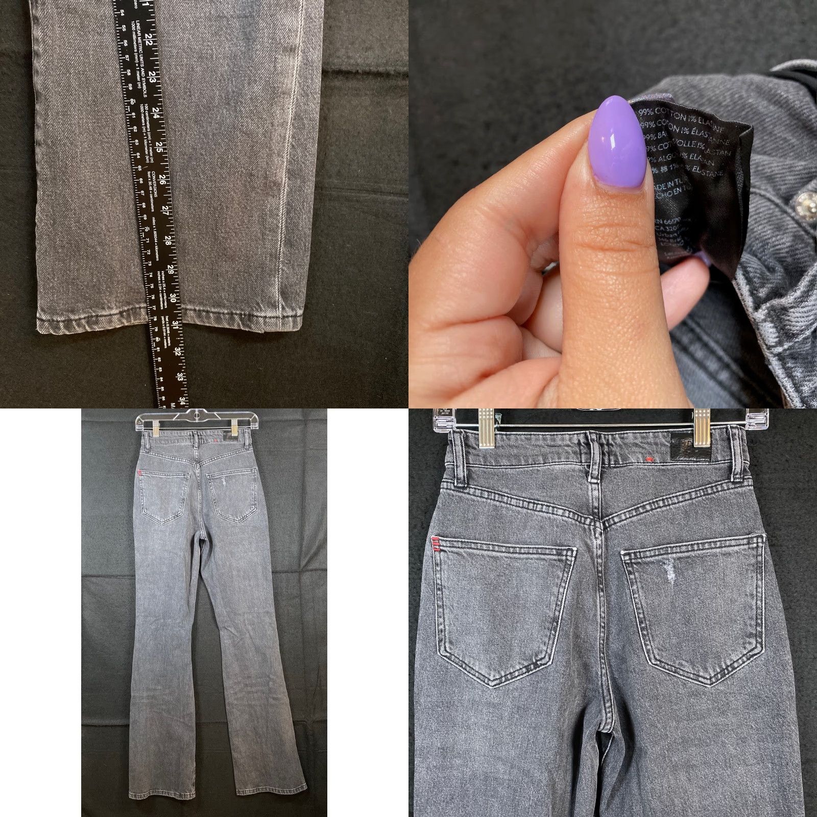 Bdg BDG Womens Jeans Black Denim High Rise Flare Distressed 25 Regular 5-Pocket Design Cotton 100% Stretch Size 42" / US 20 - 8 Thumbnail