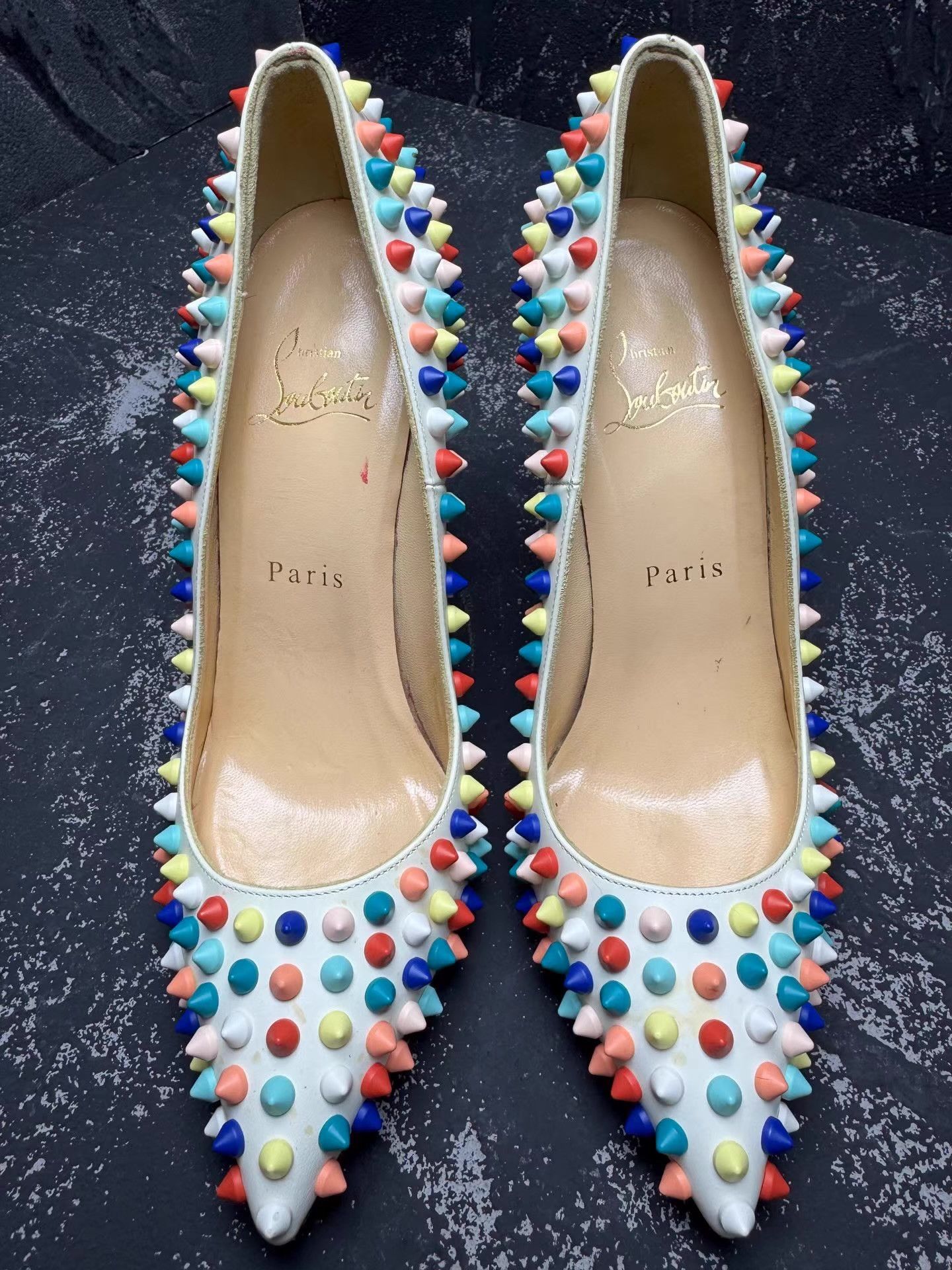 Christian Louboutin Christian Louboutin Rainbow Stud Red Bottom Heels Q10 Size US 5.5 / IT 35.5 - 2 Thumbnail