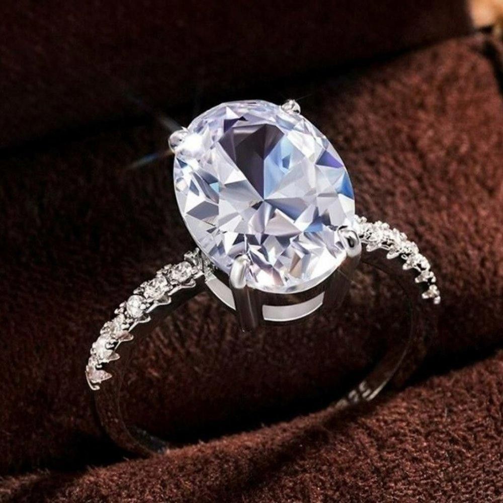 Designer Oversized 14mm Oval CZ Silver Engagement Ring - Size 5 Size ONE SIZE - 4 Thumbnail