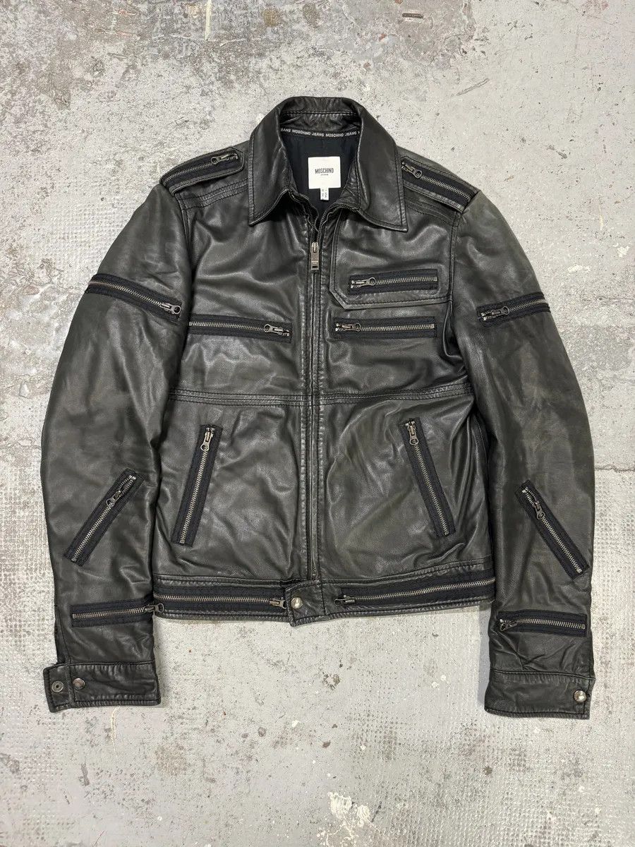 Moschino 2000s Moschino Multi Zips Circle Black Leather Jacket Size US M / EU 48-50 / 2 - 4 Thumbnail