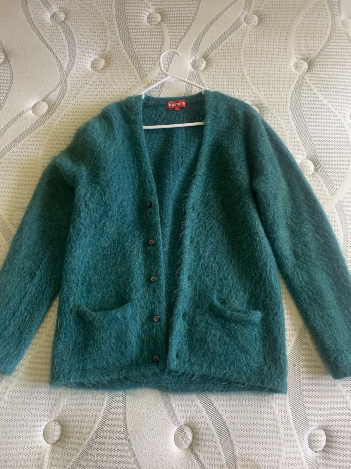 Supreme ss15 heather teal mohair cardigan