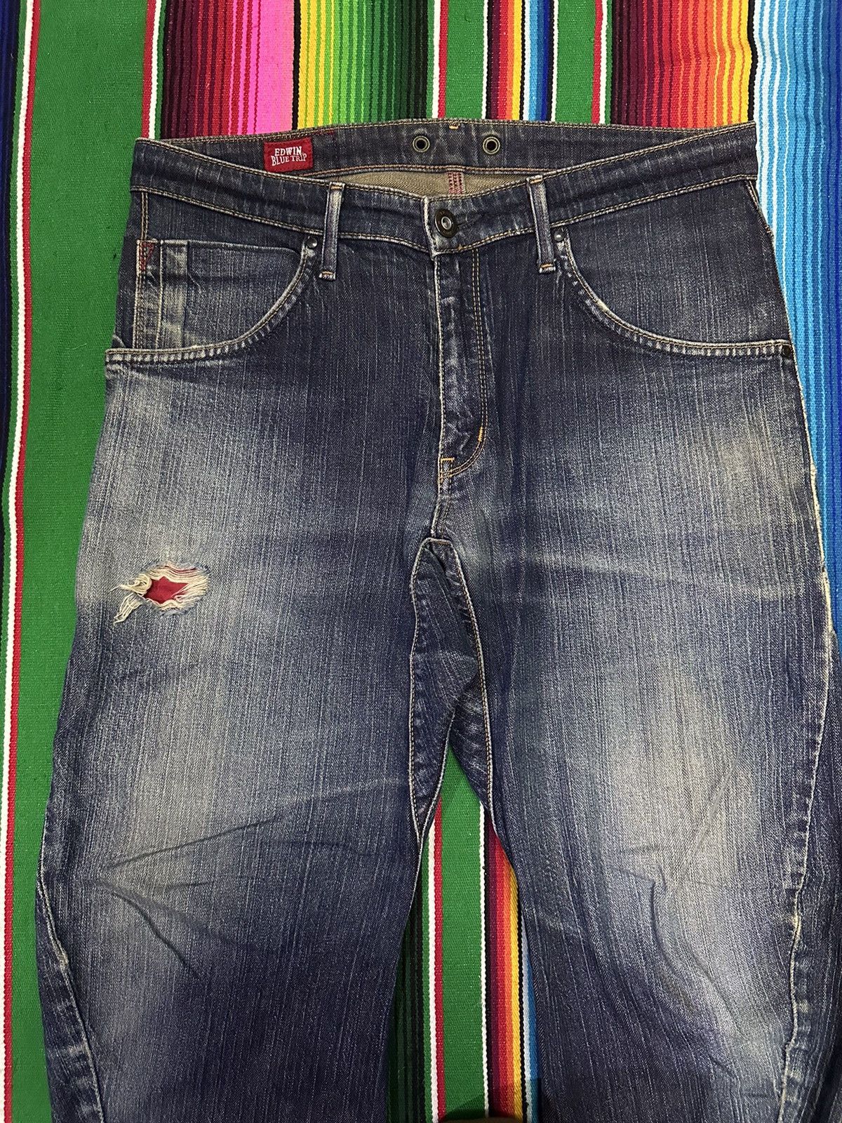 Edwin 💥 Edwin Twist Leg 💥Denim Edwin blue trip with flare design 💥 Size US 34 / EU 50 - 12 Thumbnail