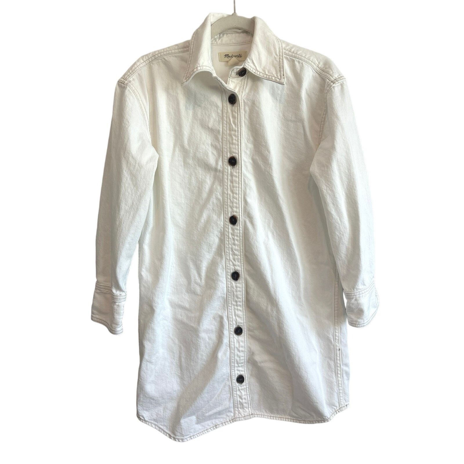Madewell Madewell Denim Oversized Mini Shirtdress In White Size XS Size XS / US 0-2 / IT 36-38 - 4 Thumbnail
