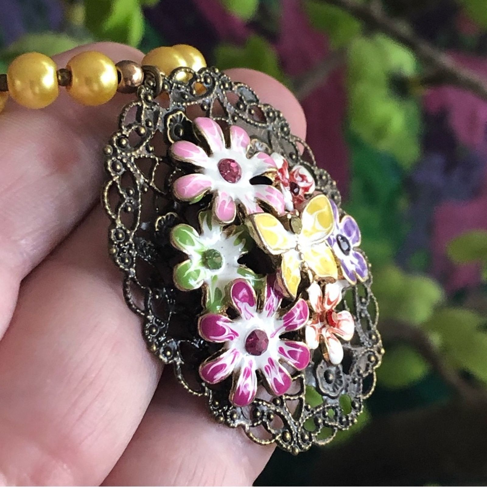 Handmade Handcrafted repurpose floral garden filigree Pearl necklace Size ONE SIZE - 10 Thumbnail