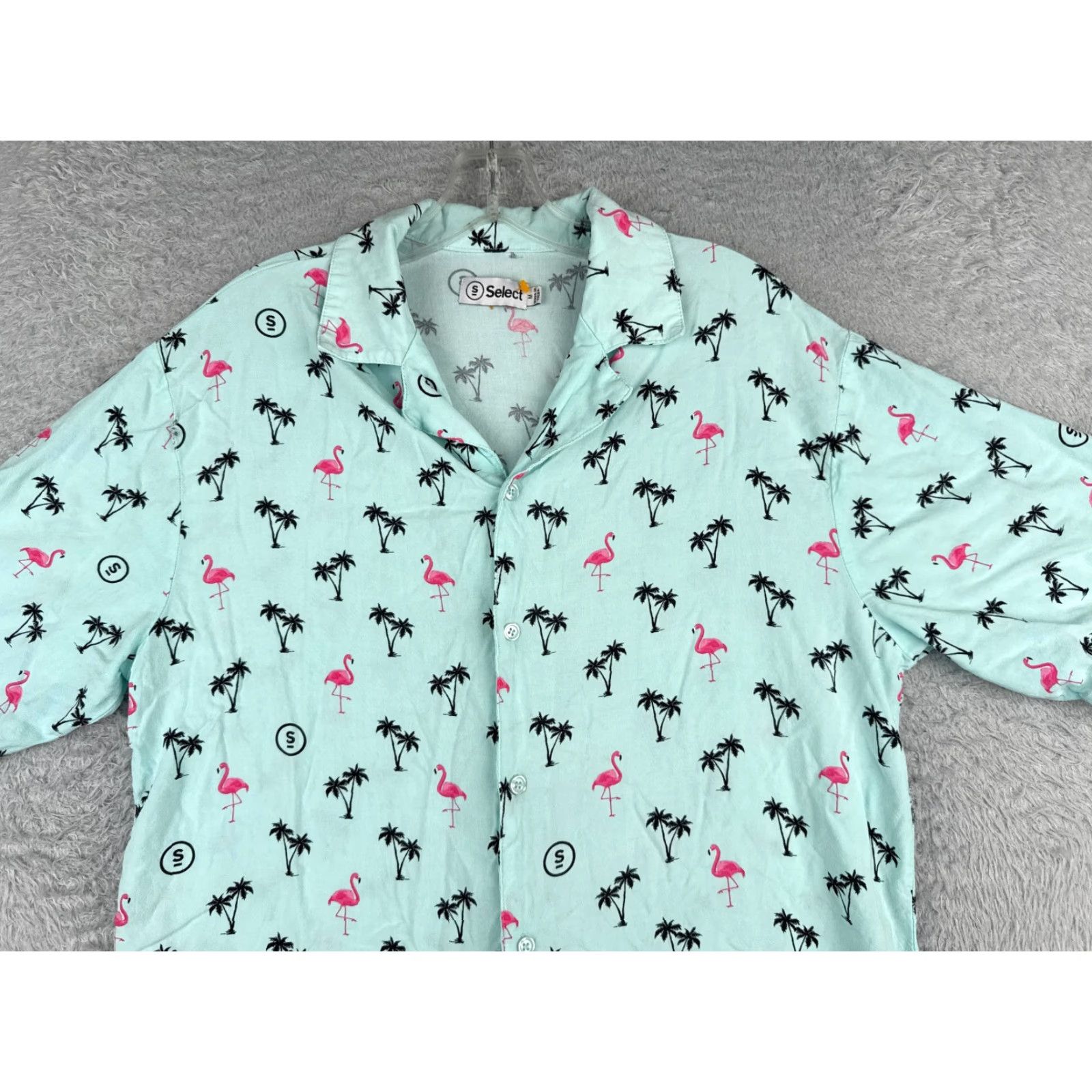 Vintage Select Shirt Mens Medium Blue Hawaiian Flamingo Palm AOP Rayon Button-Up Floral Resort Luau Aloha Size US M / EU 48-50 / 2 - 4 Thumbnail