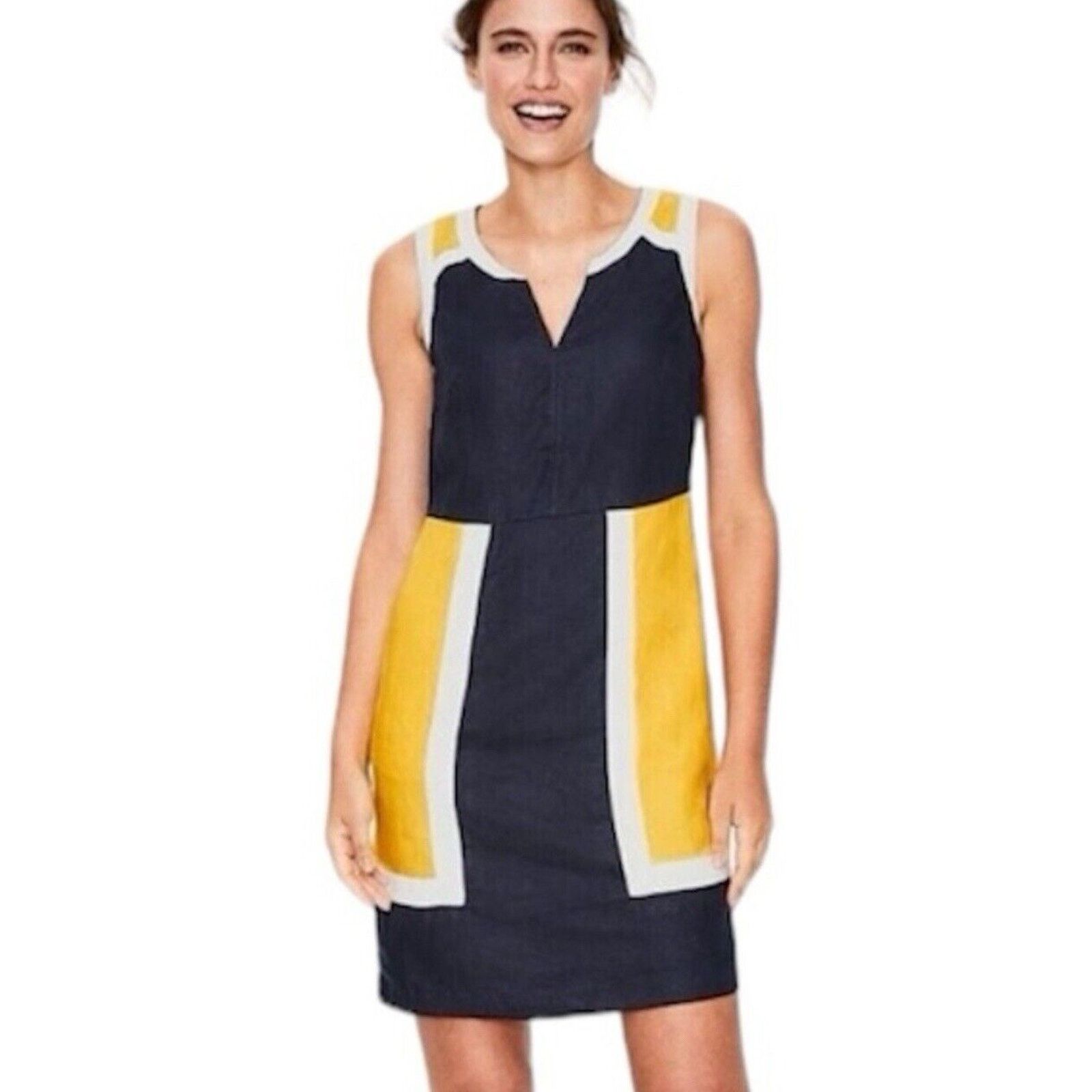 Boden Boden Blue Yellow Sleeveless Linen Summer Dress Pockets 2R Size XS / US 0-2 / IT 36-38 - 2 Thumbnail